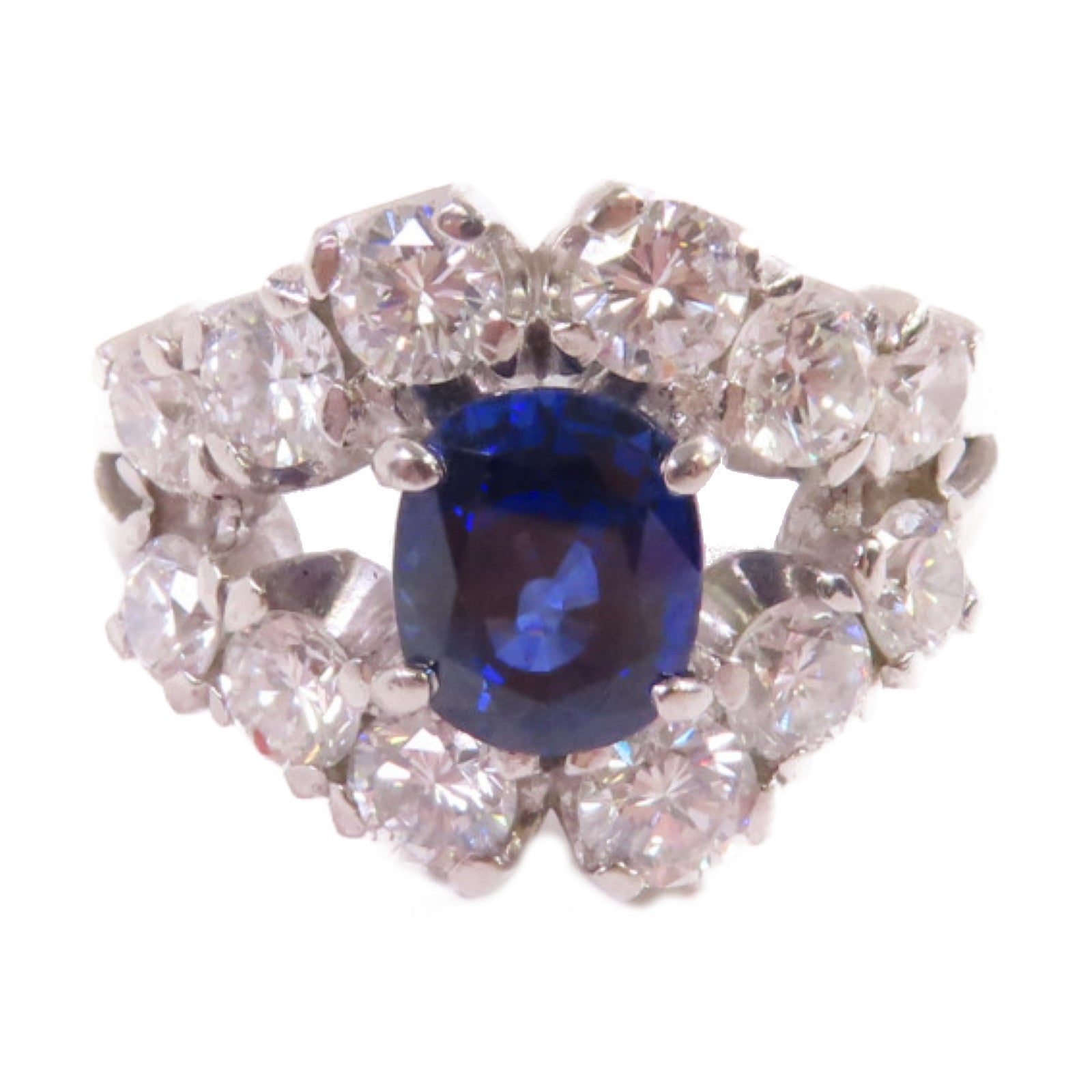 JEWELRY 【激減優惠】PT900鉑金/1.79ct藍寶石/2.50ct鑚石Sapphire Diamond Ring戒指US#7.5