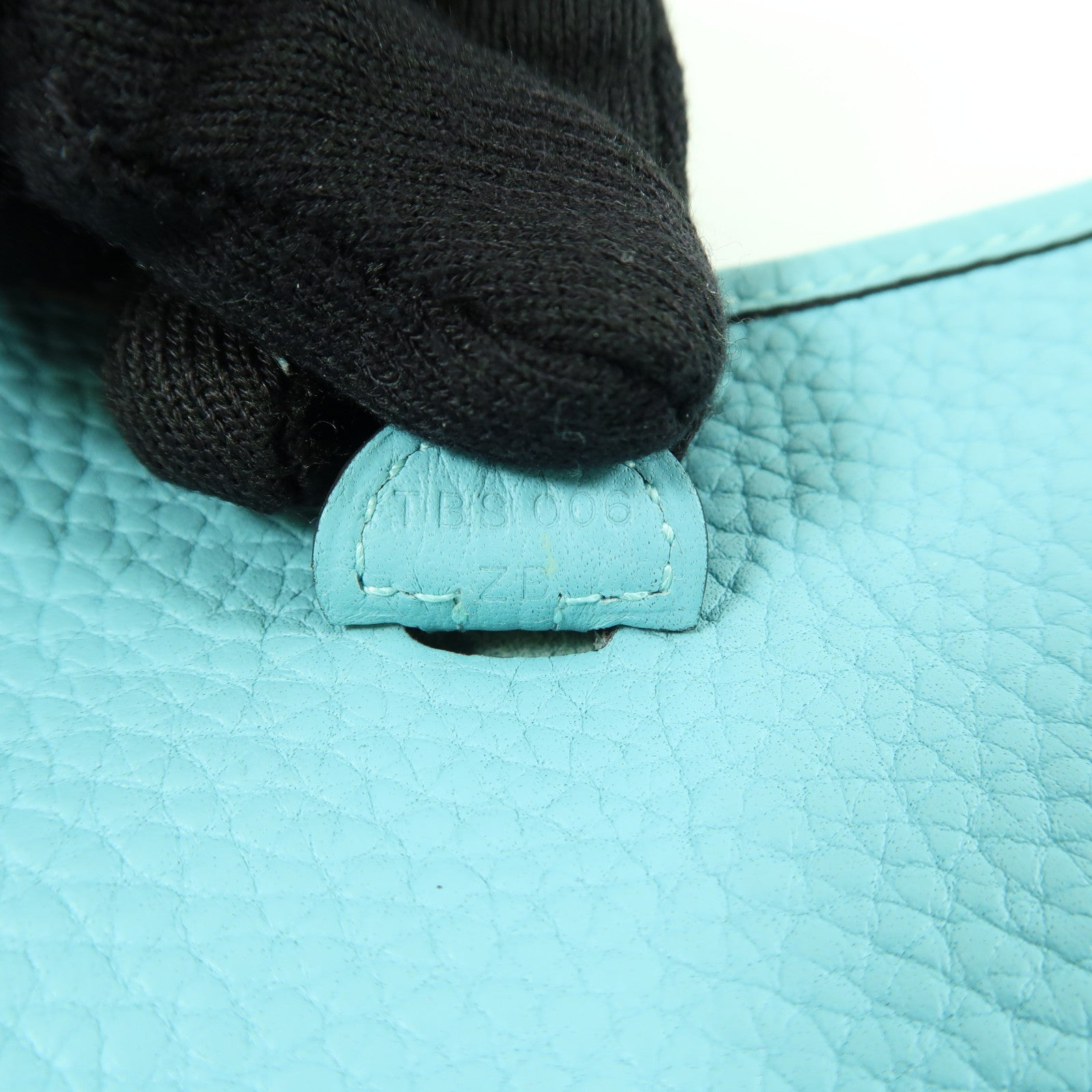 HERMES Clemence皮革Mini Evelyne TPM銀扣肩背袋Bleu Atoll/綠松石色