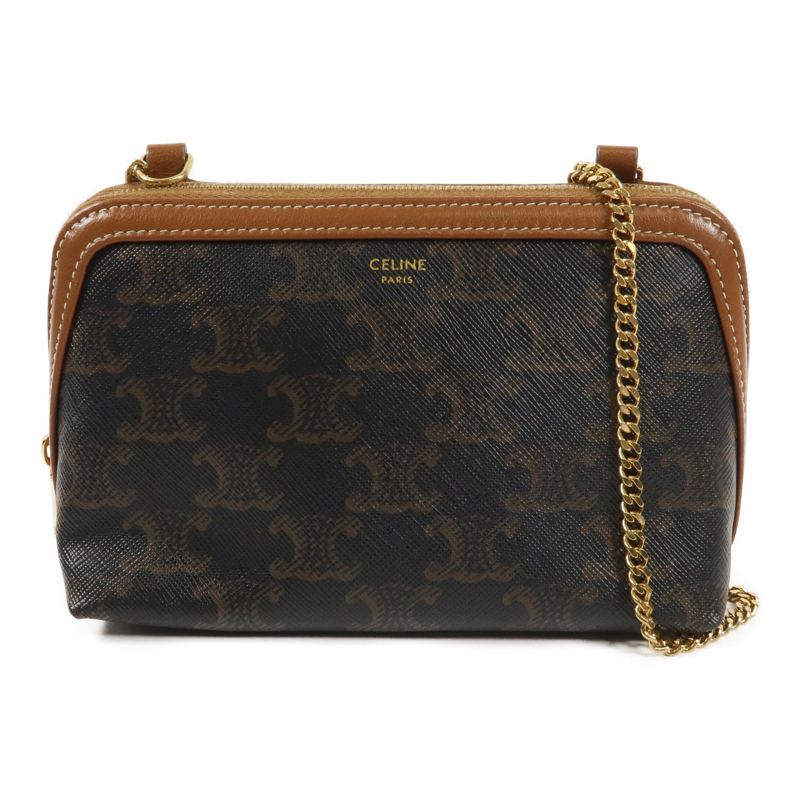 CELINE 塗層帆布Triomphe金扣鏈帶肩背袋