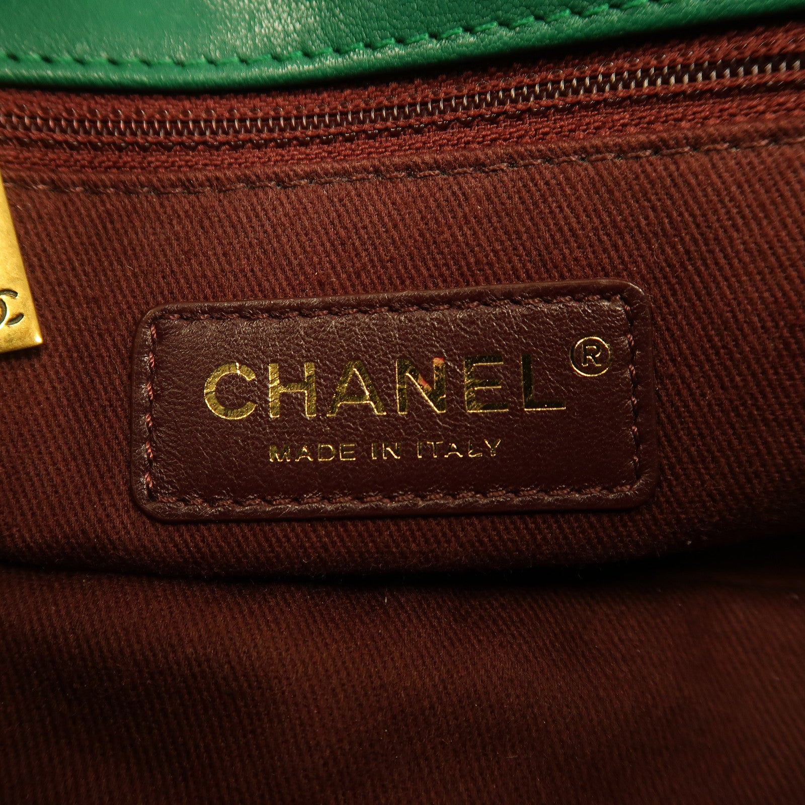 CHANEL 菱格牛皮皮革Chain Shoulder金扣手挽肩背兩用袋綠色