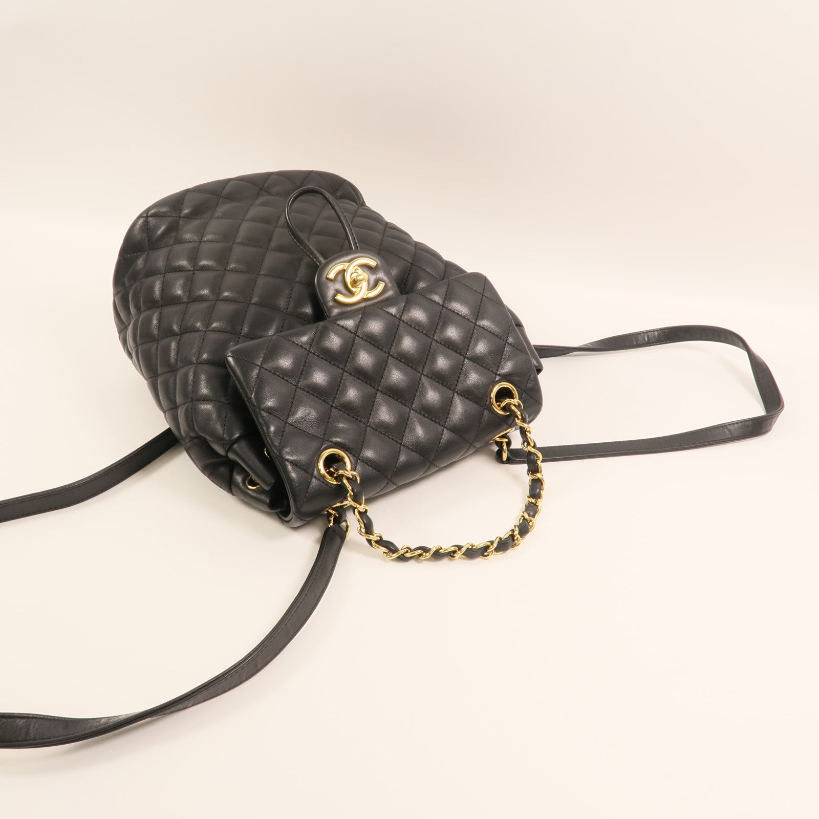 CHANEL 羊皮皮革Backpack Small金扣背包