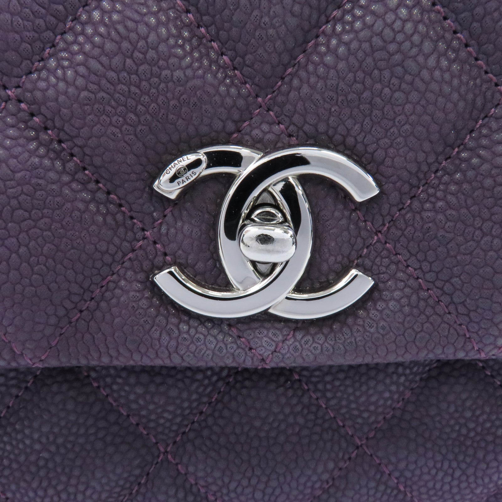 CHANEL 菱格Caviar皮革Chain Shoulder銀扣鏈帶肩背袋紫色