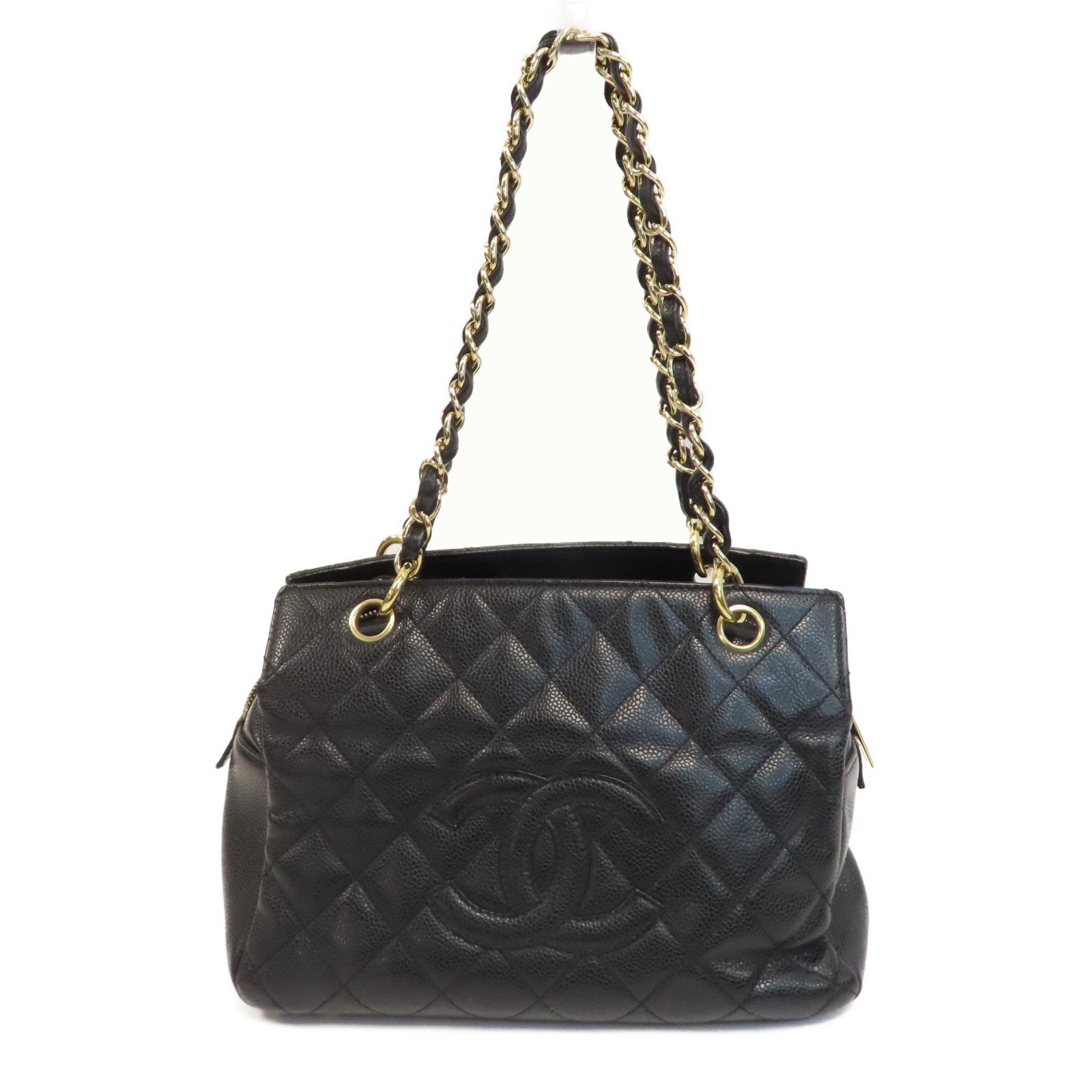 CHANEL 【激減優惠】菱格Caviar皮革Petite Timeless Tote金扣鏈帶手挽袋黑色