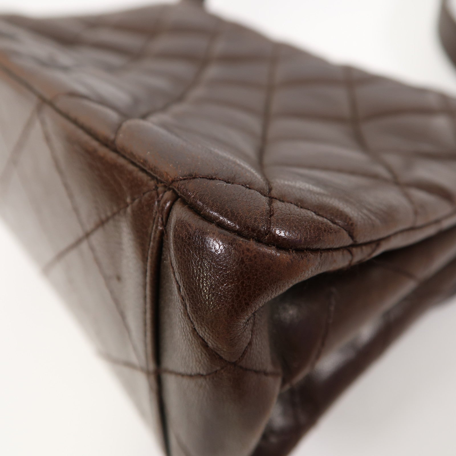 CHANEL 菱格羊皮皮革Shoulder Bag金扣肩背袋啡色
