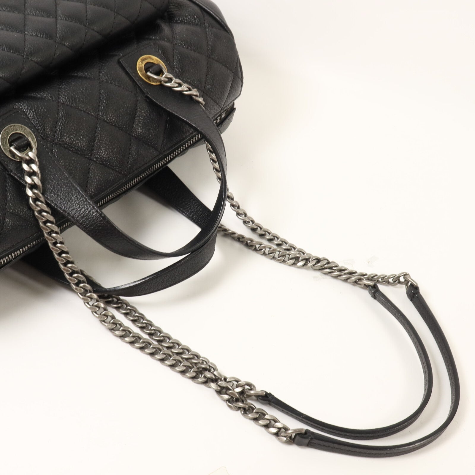CHANEL 牛皮皮革Boston Bag鏈帶手挽肩背兩用袋
