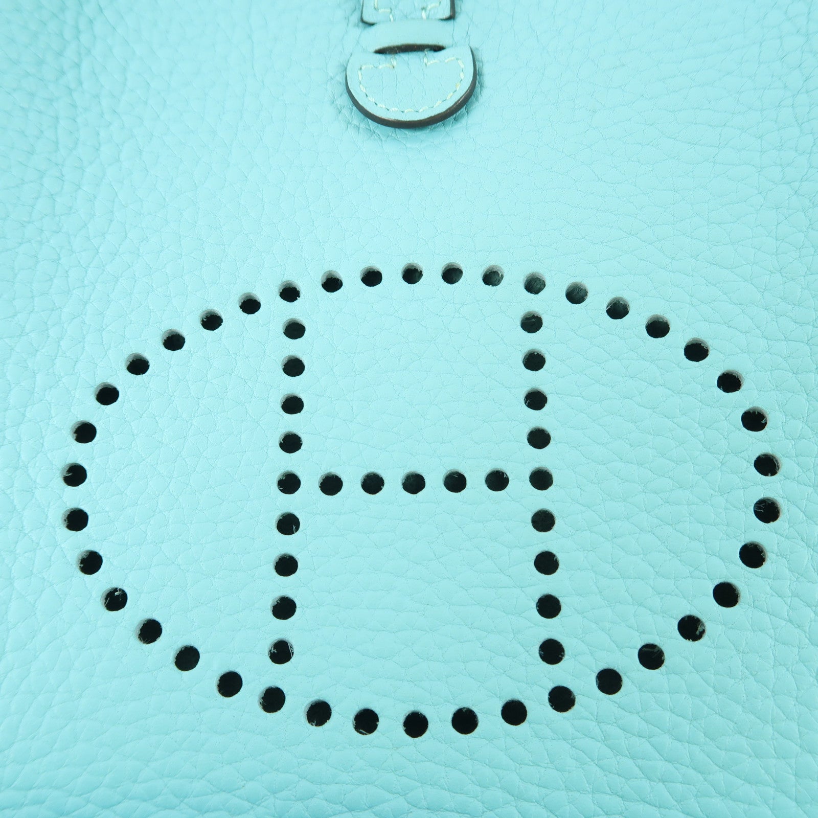 HERMES Clemence皮革Mini Evelyne TPM銀扣肩背袋Bleu Atoll/綠松石色