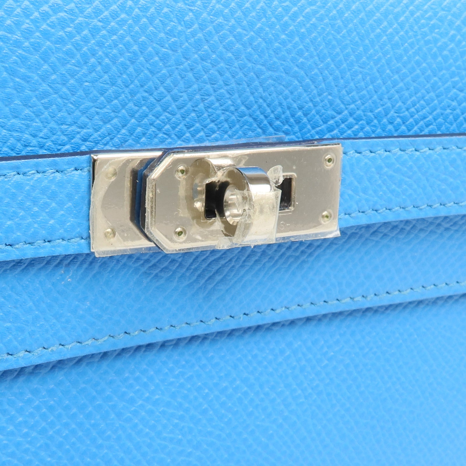HERMES Epsom皮革Kelly To Go銀扣肩背袋Bleu Frida/Rouge Sellier
