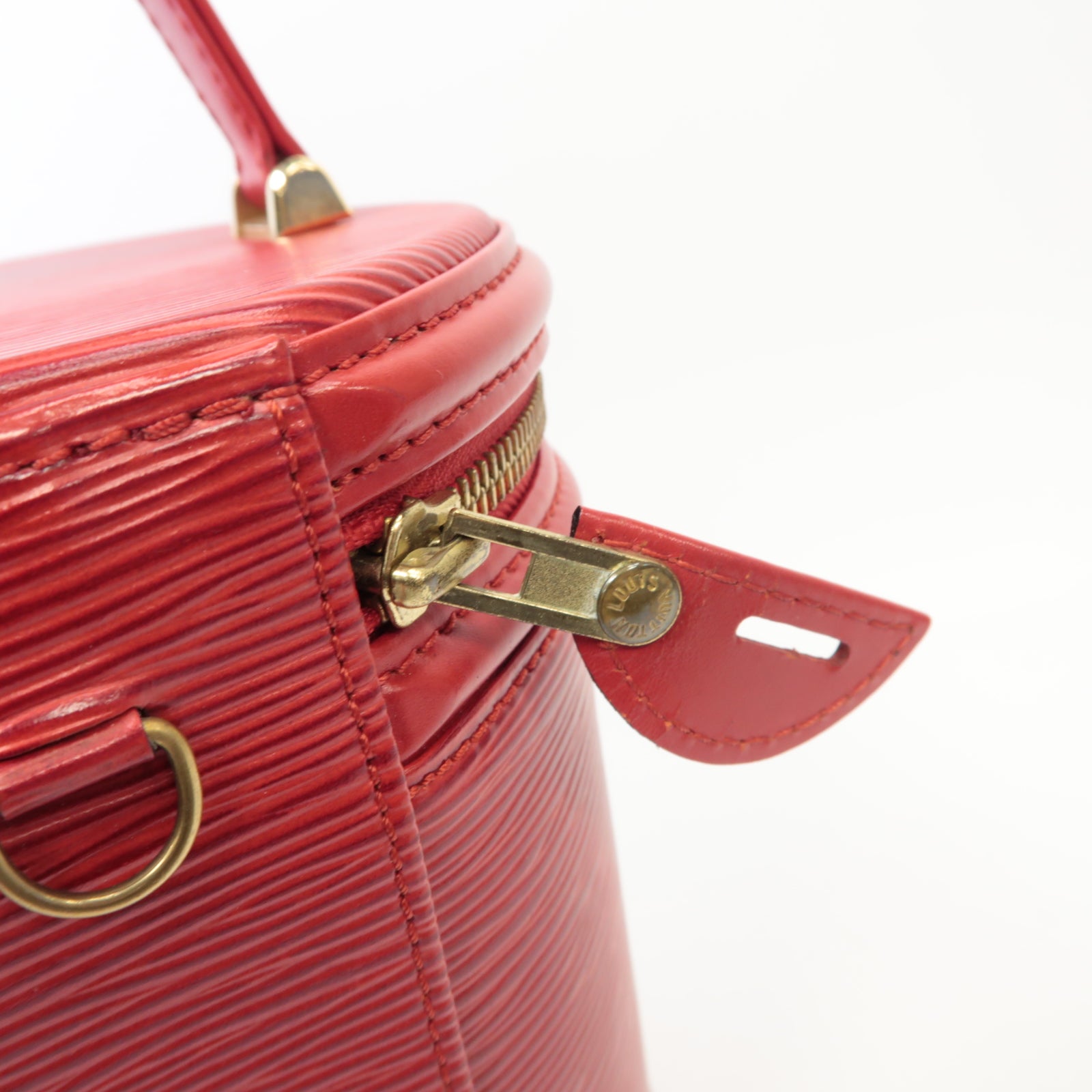 LOUIS VUITTON Epi Cannes金扣手挽袋紅色