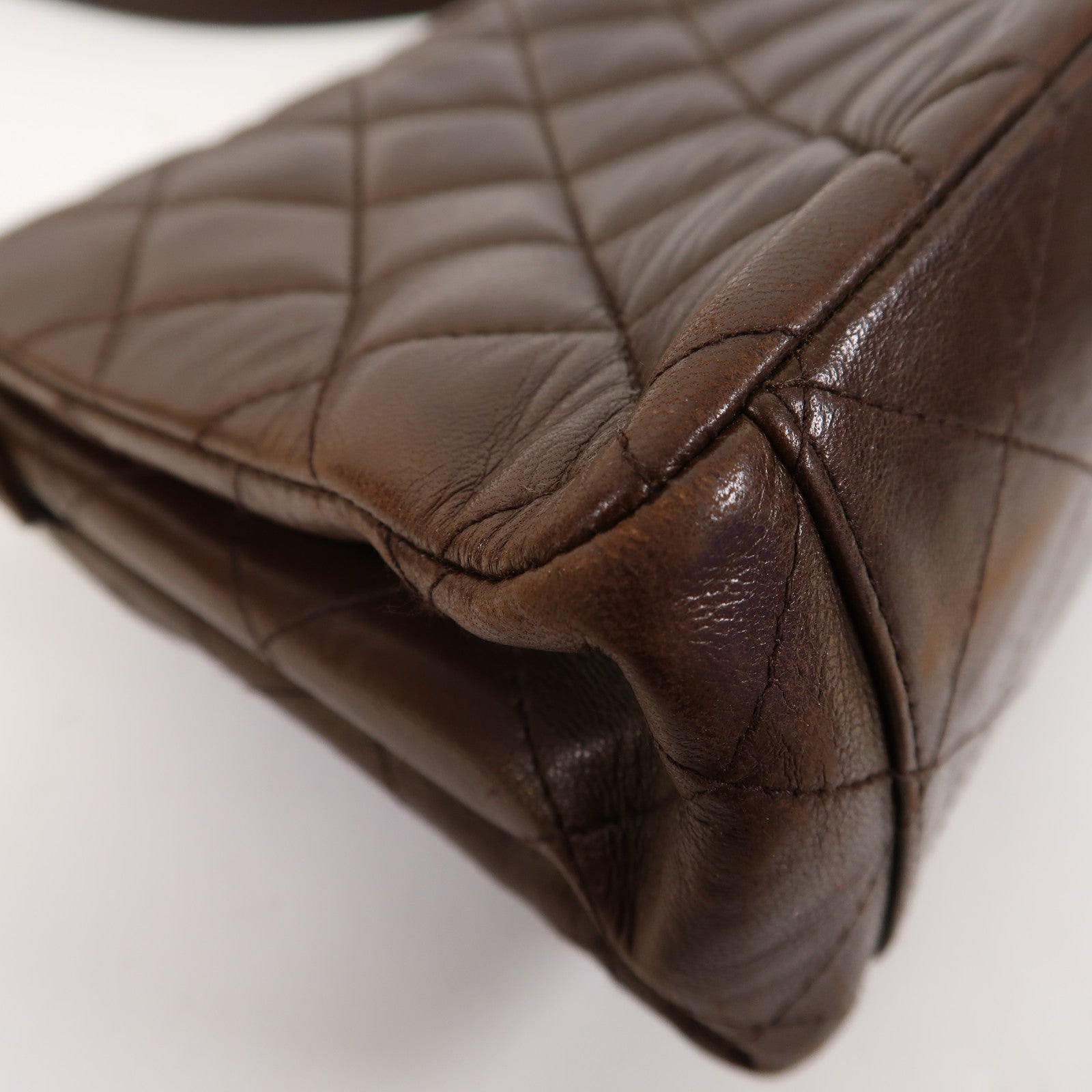 CHANEL 菱格羊皮皮革Shoulder Bag金扣肩背袋啡色