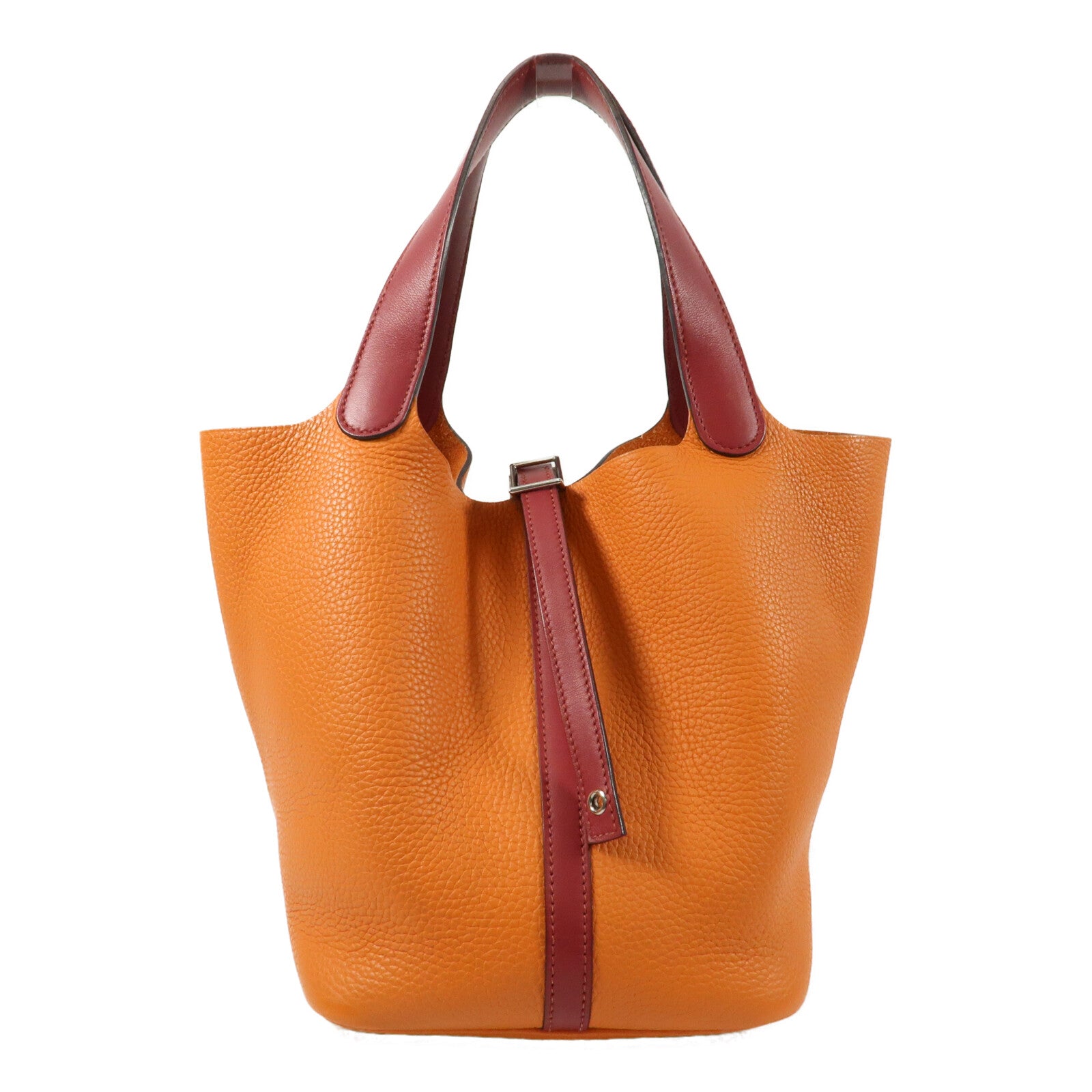 HERMES Clemence皮革Picotin MM銀扣手挽袋Rouge Grenade/Orange