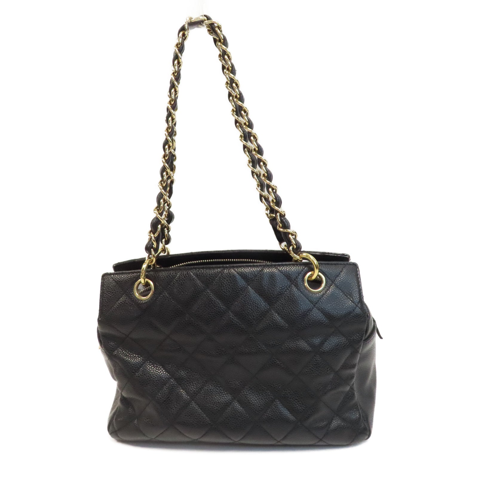CHANEL 【激減優惠】菱格Caviar皮革Petite Timeless Tote金扣鏈帶手挽袋黑色