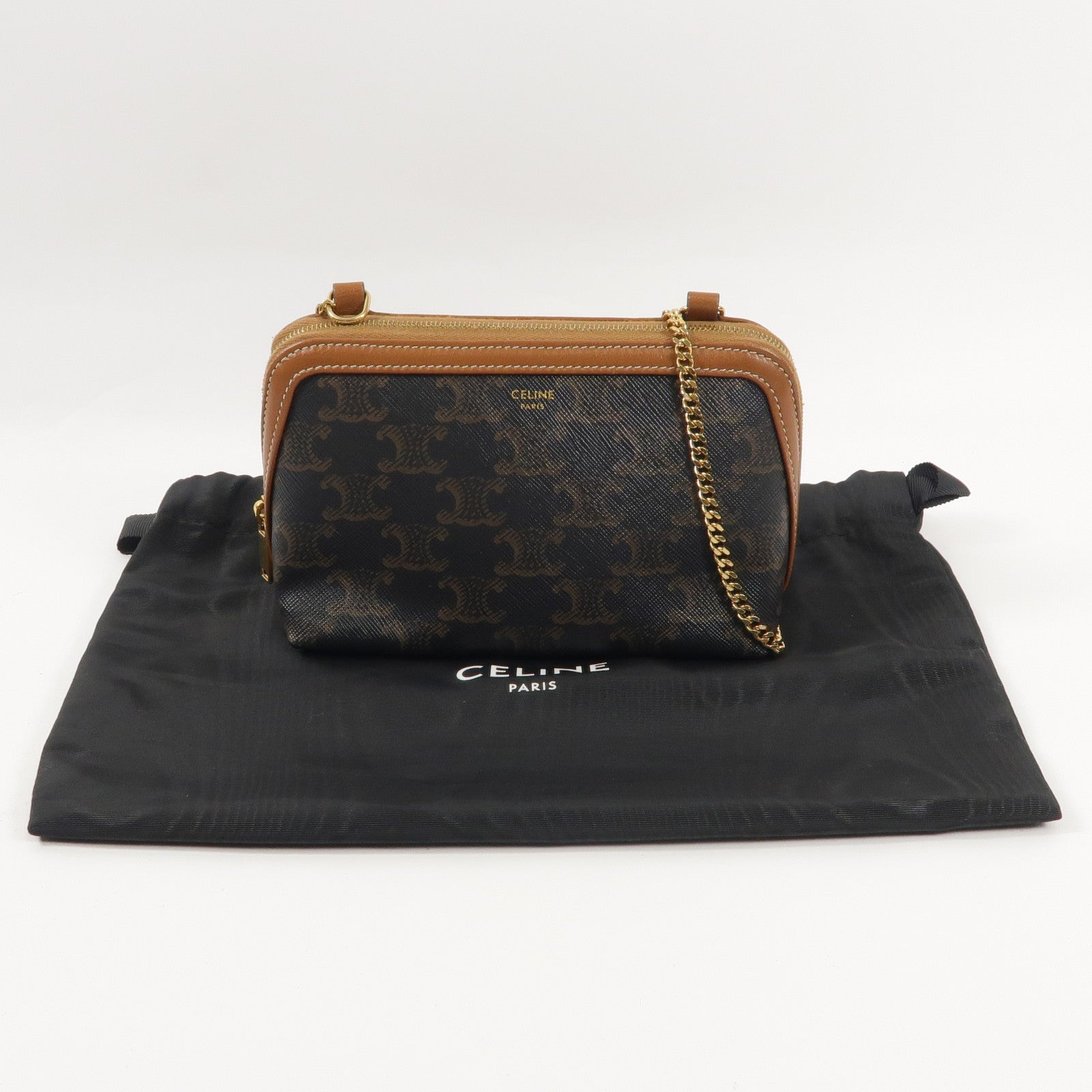 CELINE 塗層帆布Triomphe金扣鏈帶肩背袋