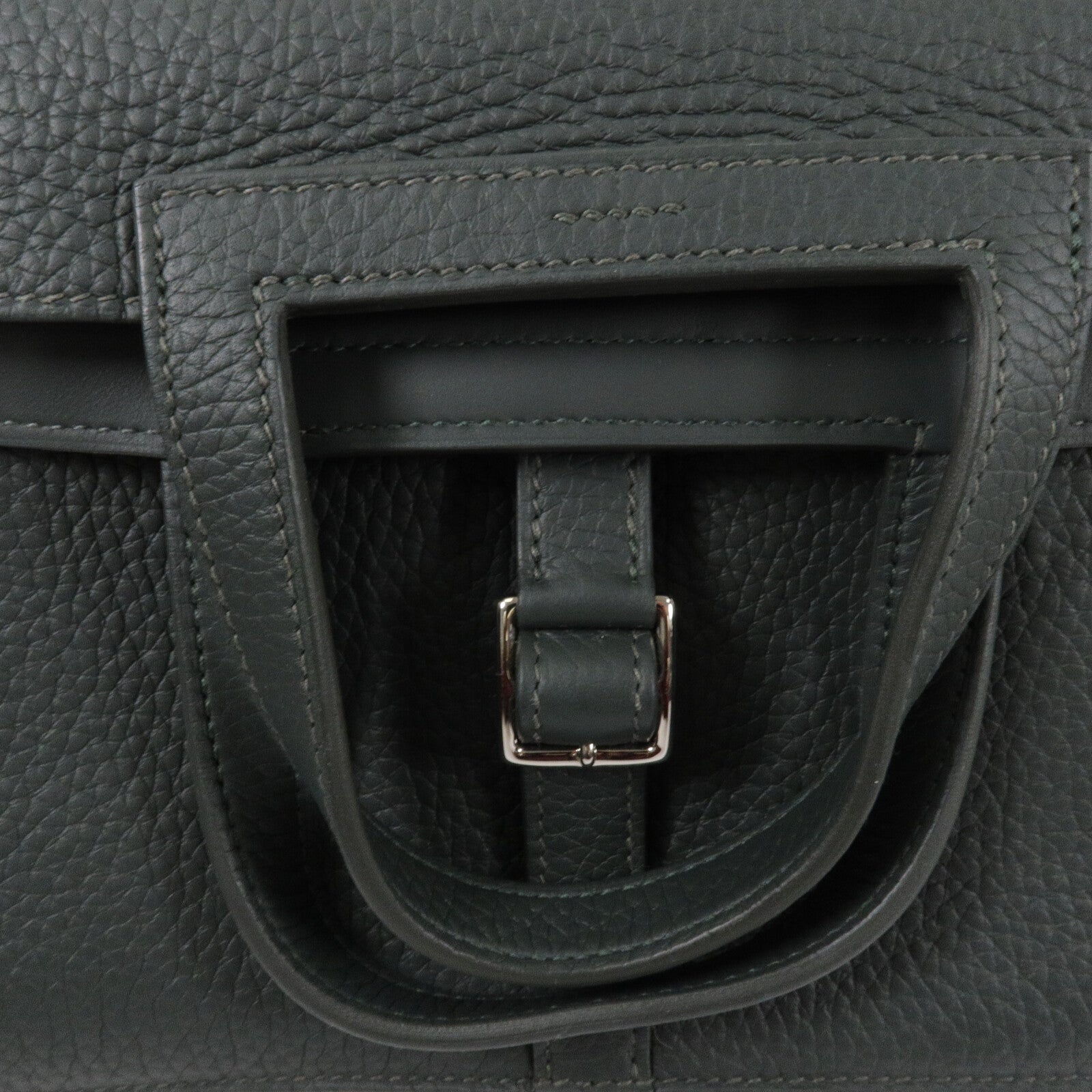 HERMES Clemence皮革Halzan 25手挽肩背兩用袋Vert Cypres