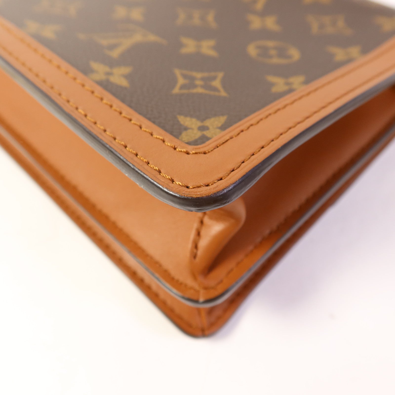 LOUIS VUITTON Monogram/Monogram Reverse Dauphine MM金扣手挽肩背兩用袋棕色