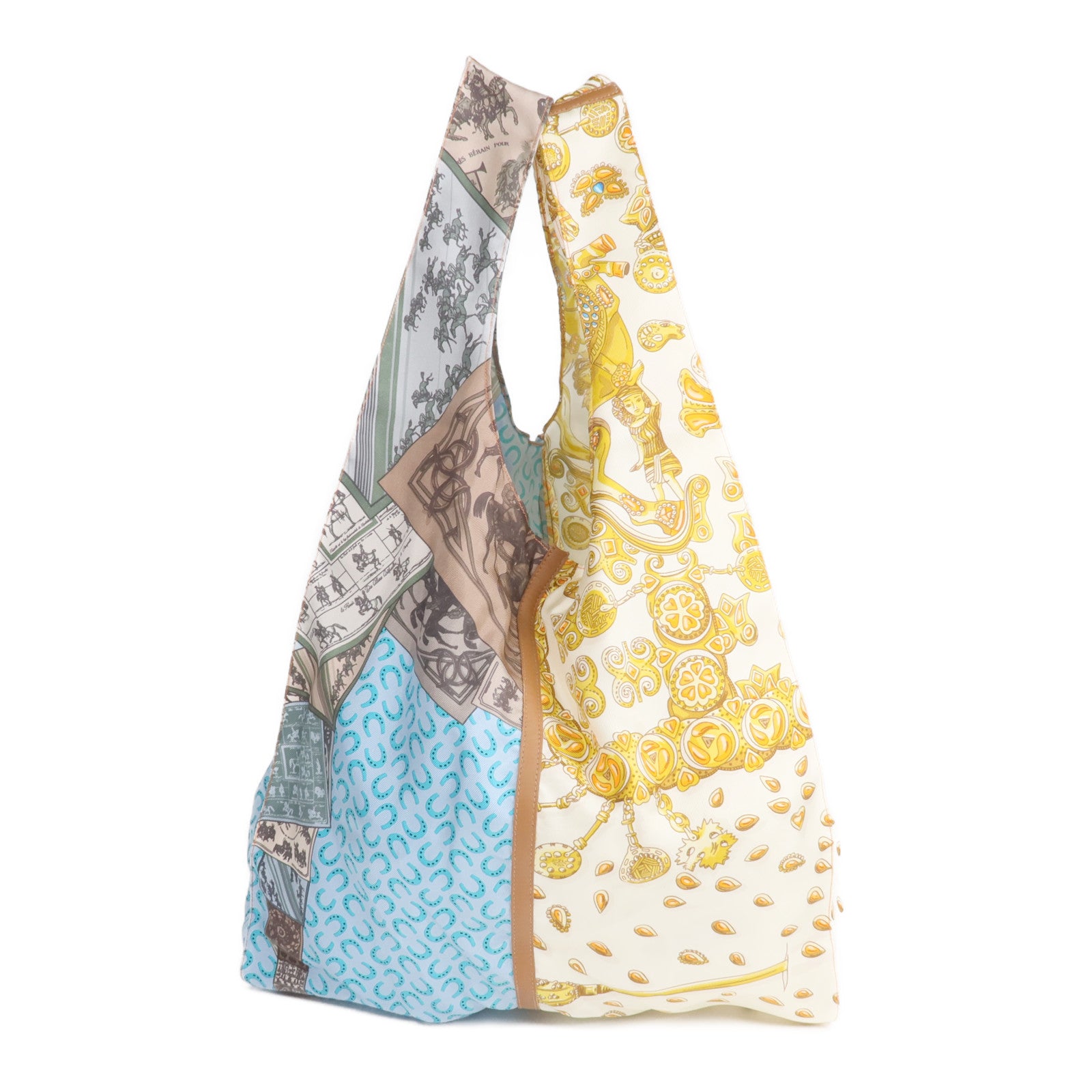 HERMES 絲質/Swift皮革Petit H Shopping Bag銀扣購物袋