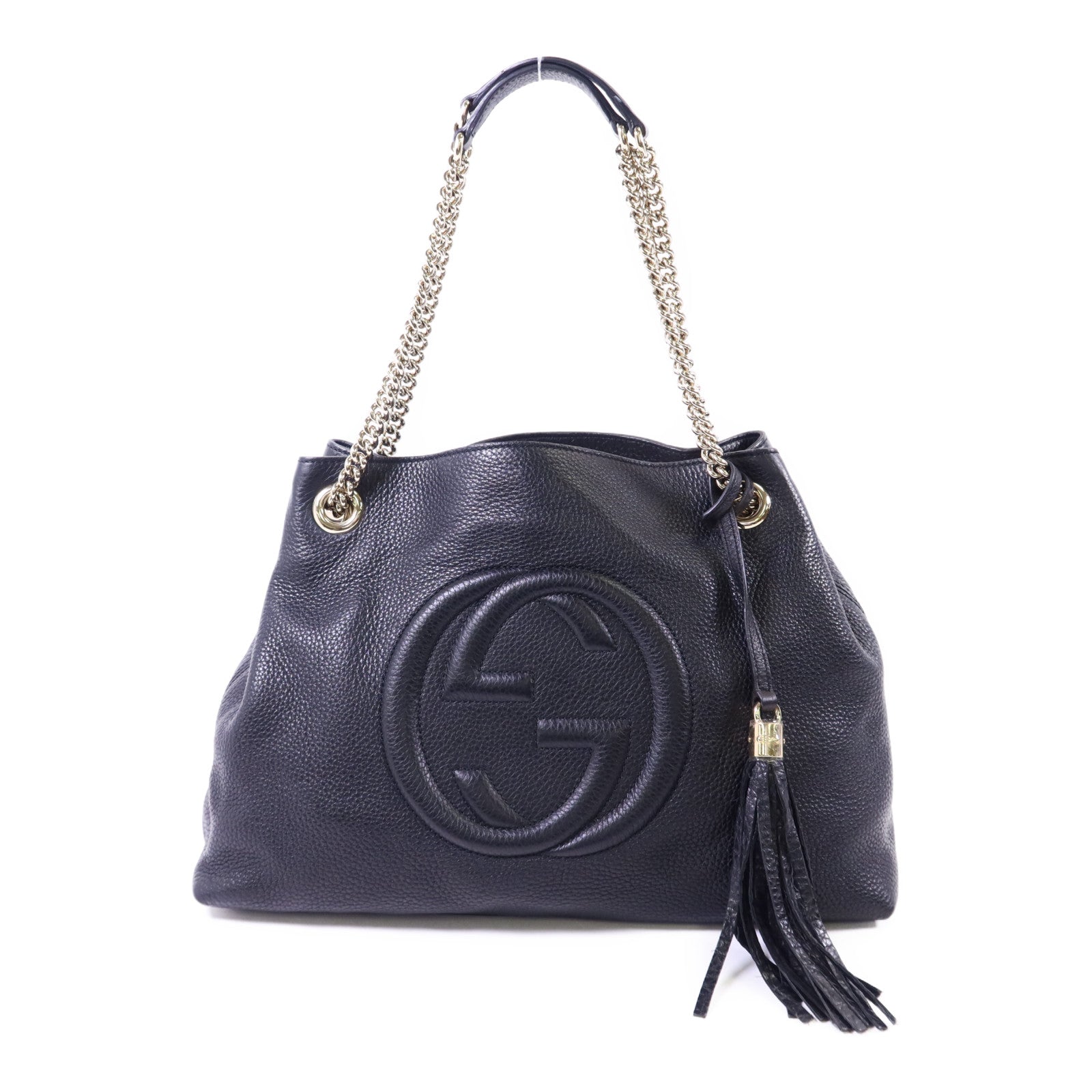 GUCCI 牛皮皮革Soho Pebbled金扣鏈帶肩背袋
