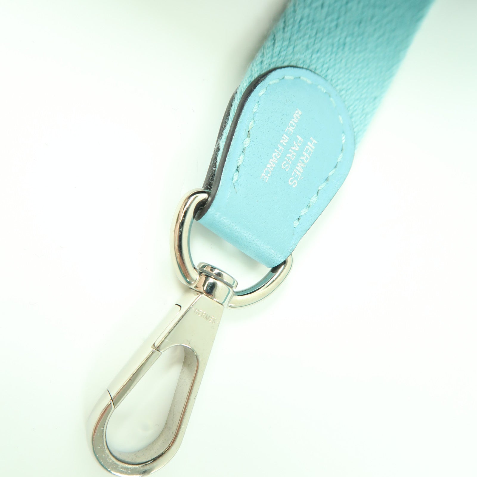 HERMES Clemence皮革Mini Evelyne TPM銀扣肩背袋Bleu Atoll/綠松石色