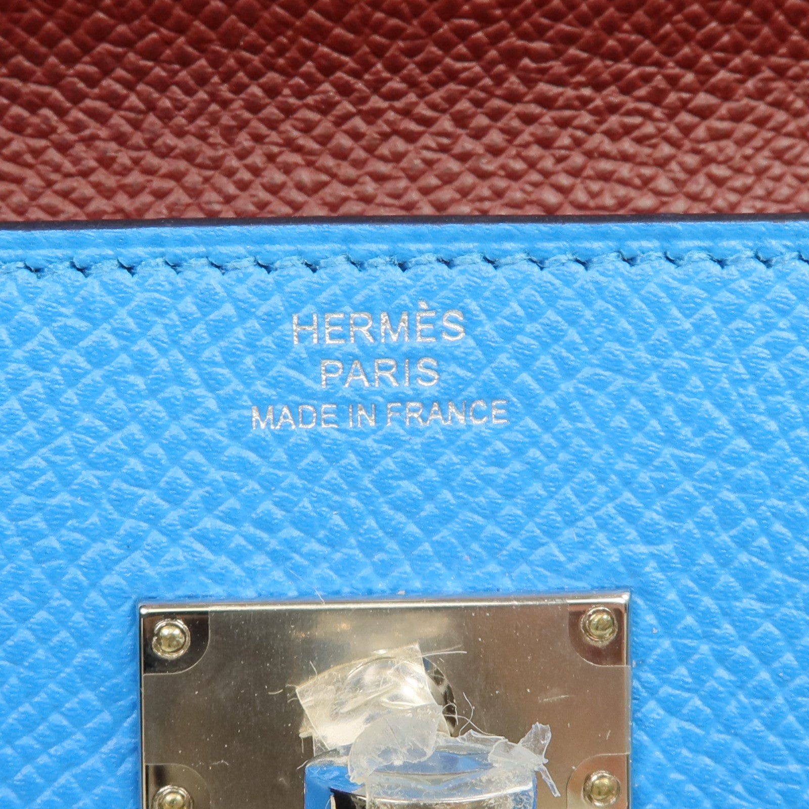 HERMES Epsom皮革Kelly To Go銀扣肩背袋Bleu Frida/Rouge Sellier