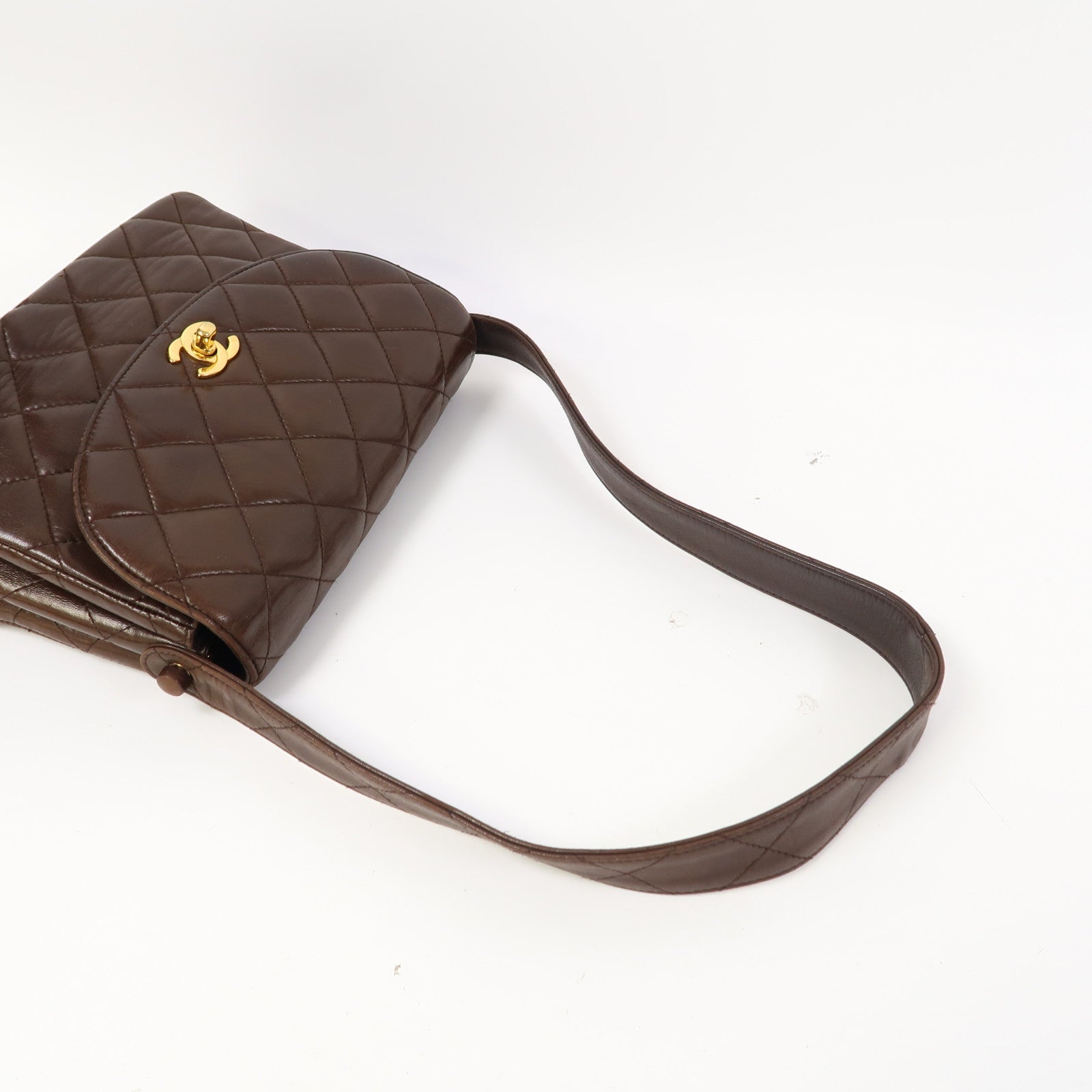 CHANEL 菱格羊皮皮革Shoulder Bag金扣肩背袋啡色