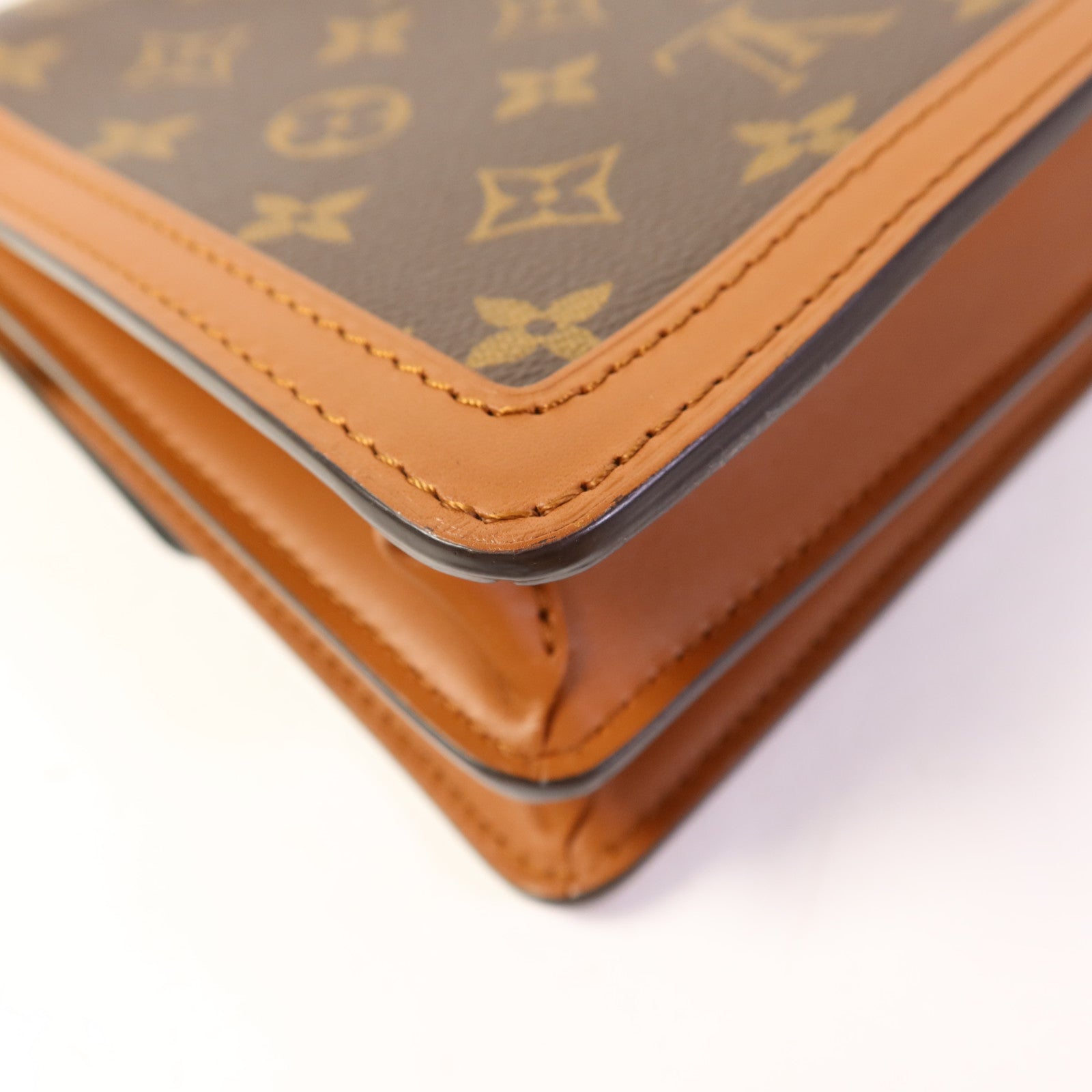 LOUIS VUITTON Monogram/Monogram Reverse Dauphine MM金扣手挽肩背兩用袋棕色