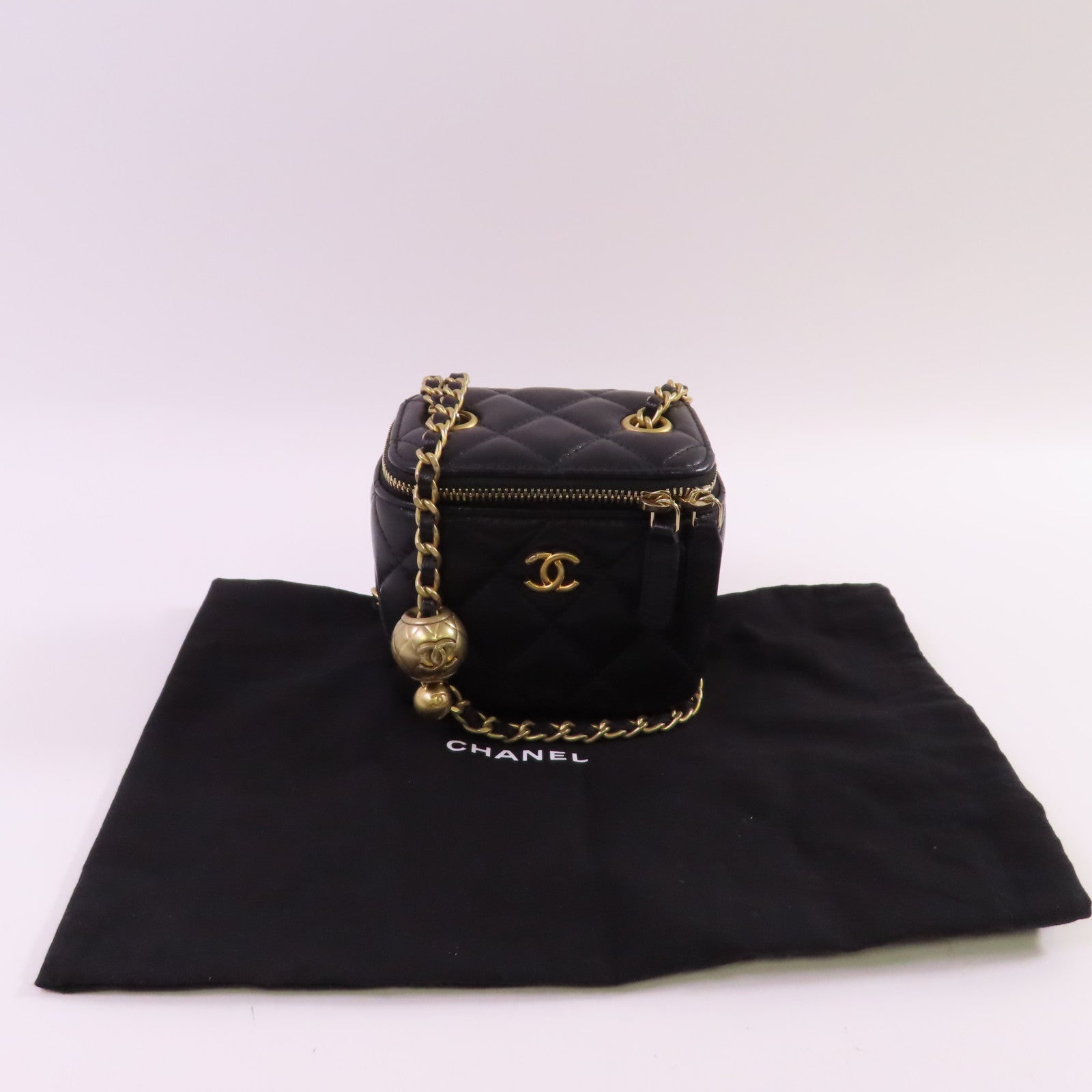 CHANEL CC GHW Mini Vanity Case Shoulder Bag Lambskin Leather