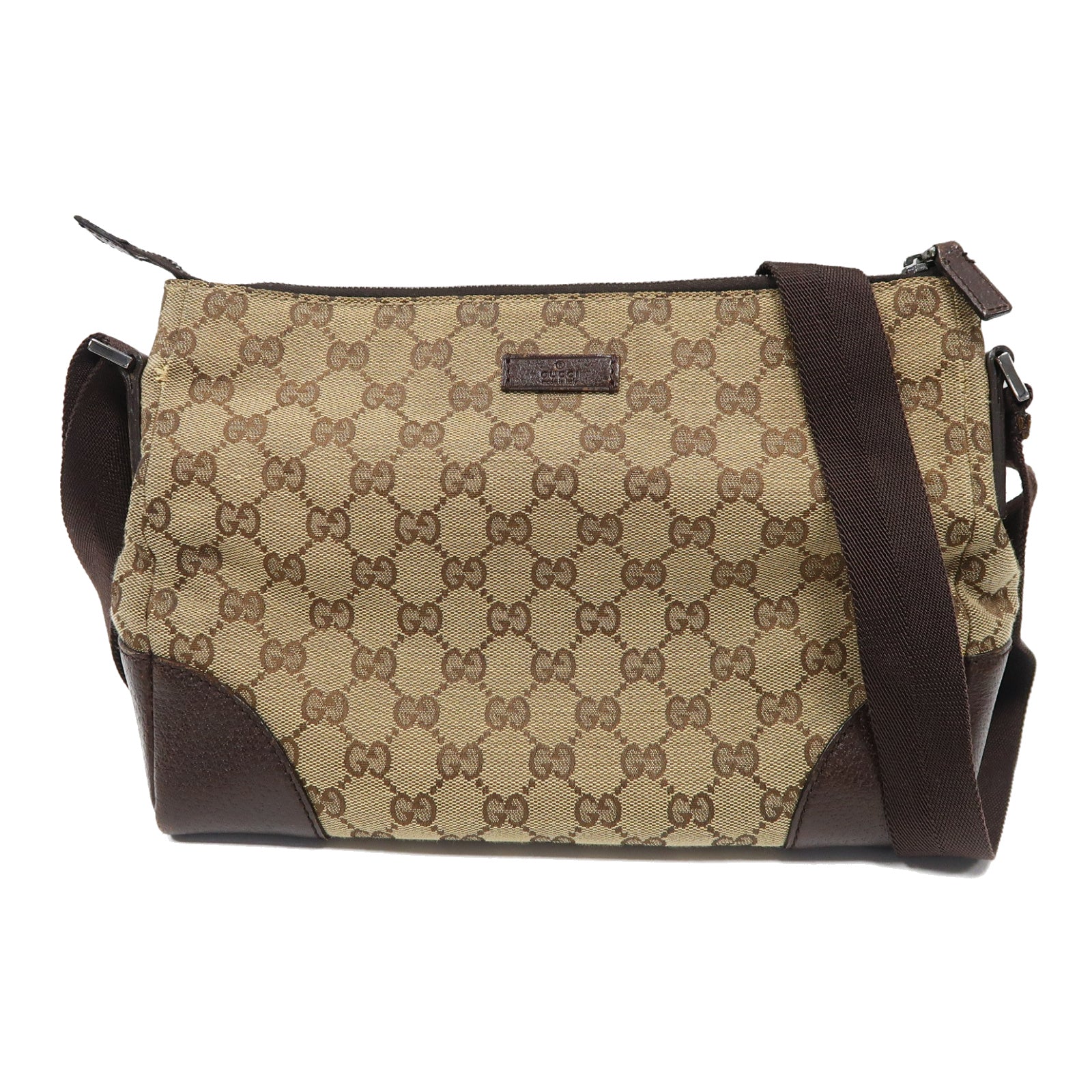 GUCCI 帆布Shoulder Bag銀扣肩背袋啡色