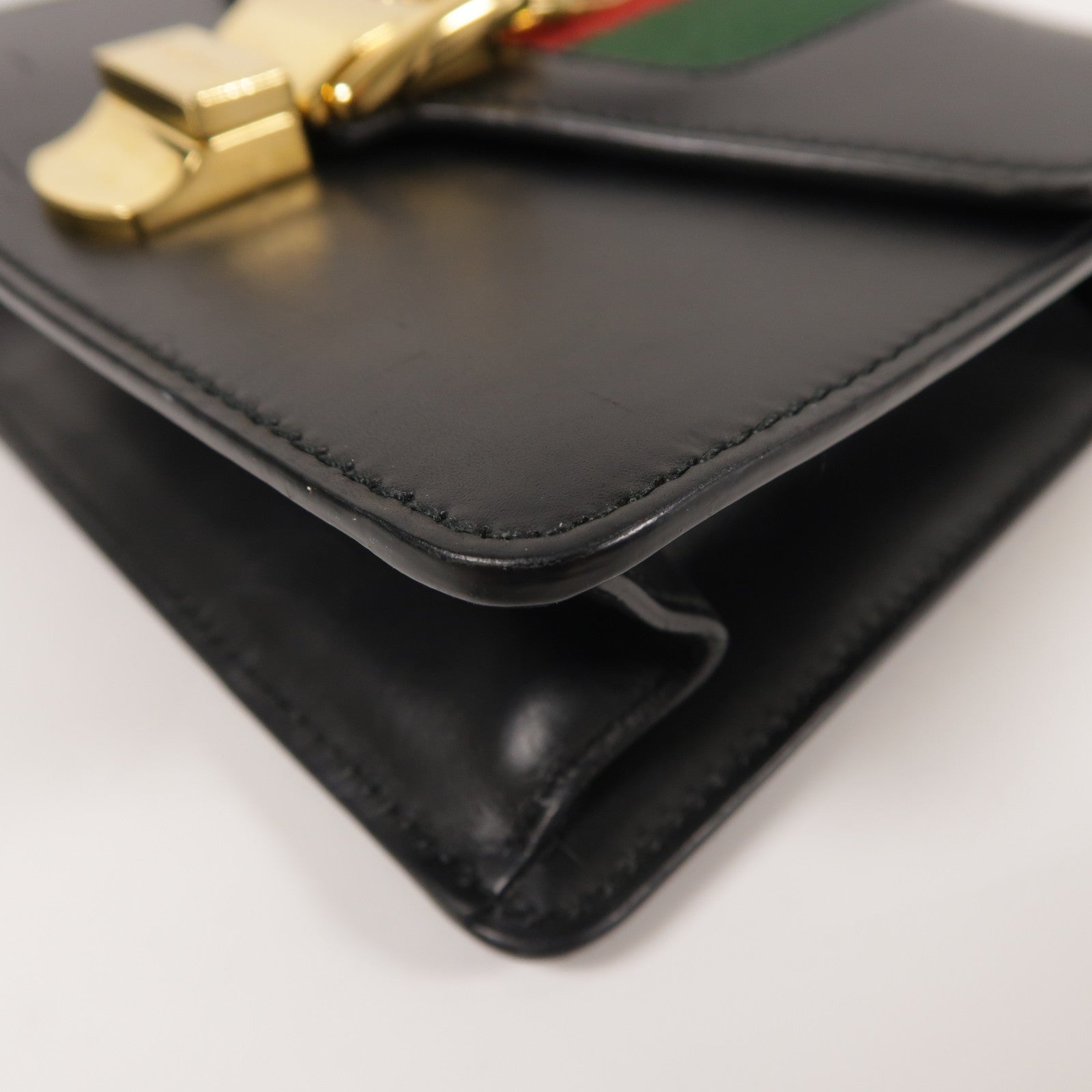 GUCCI GG GHW Sylvie Shoulder Bag Calfskin Leather Black