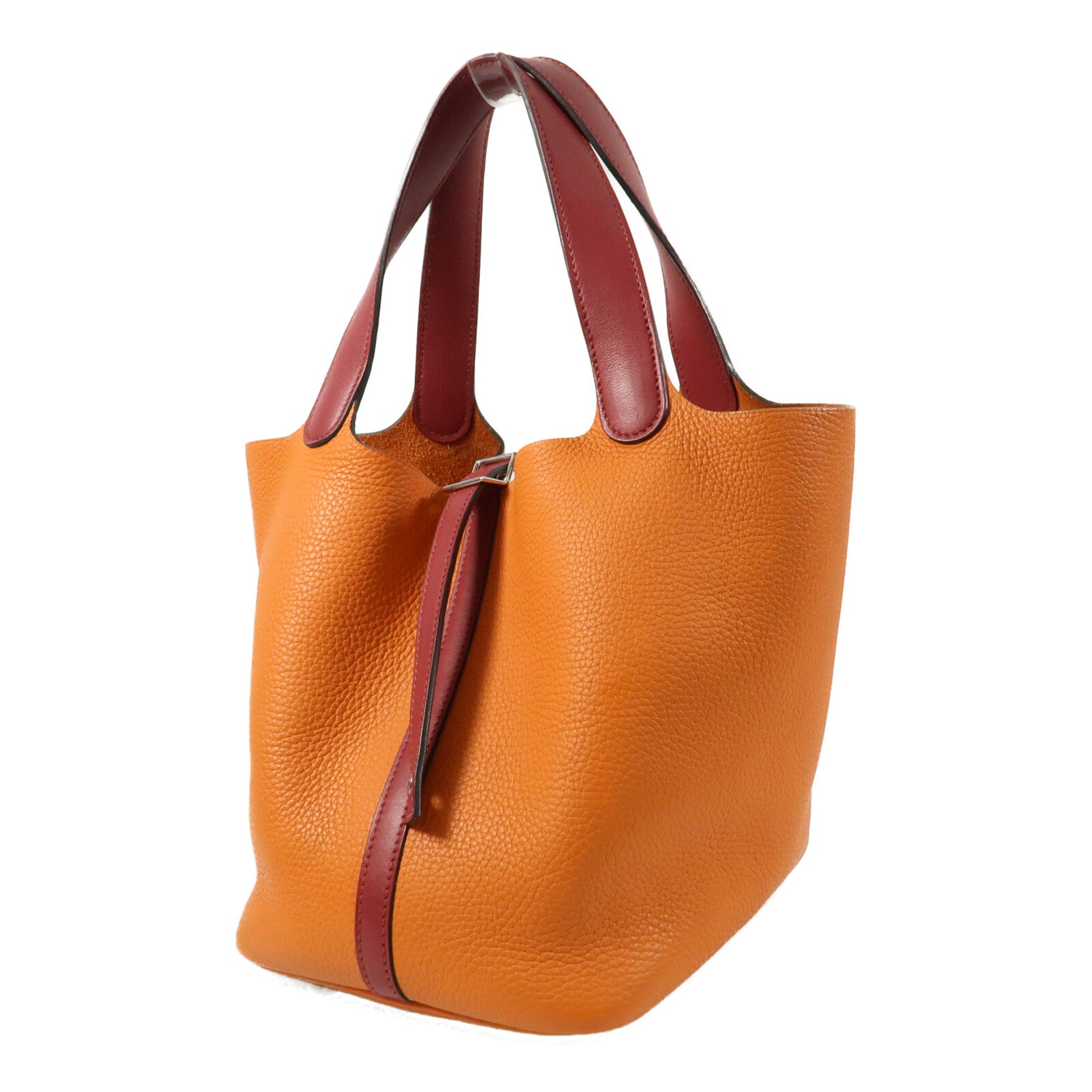 HERMES Clemence皮革Picotin MM銀扣手挽袋Rouge Grenade/Orange