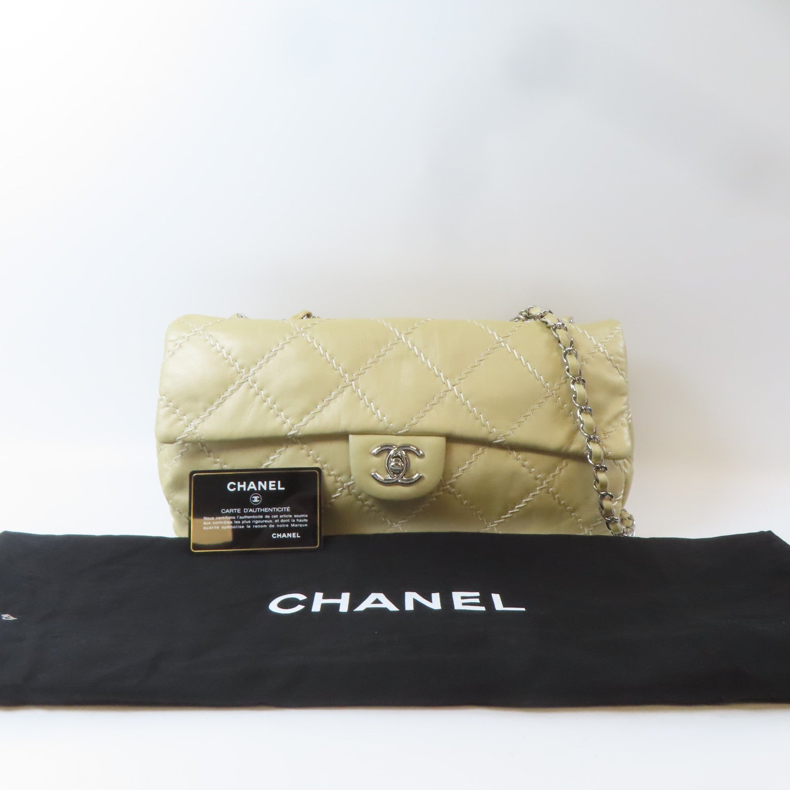 CHANEL 菱格羊皮皮革Chain Shoulder Bag銀扣鏈帶肩背袋金色
