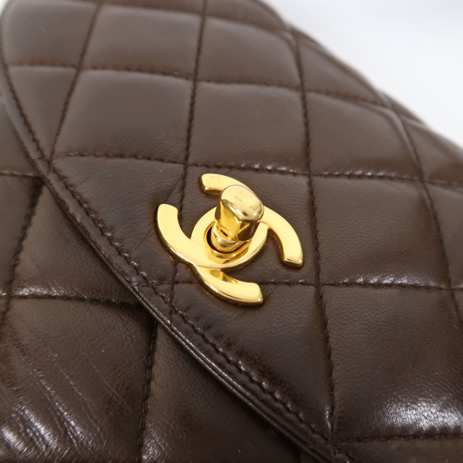 CHANEL 菱格羊皮皮革Shoulder Bag金扣肩背袋啡色