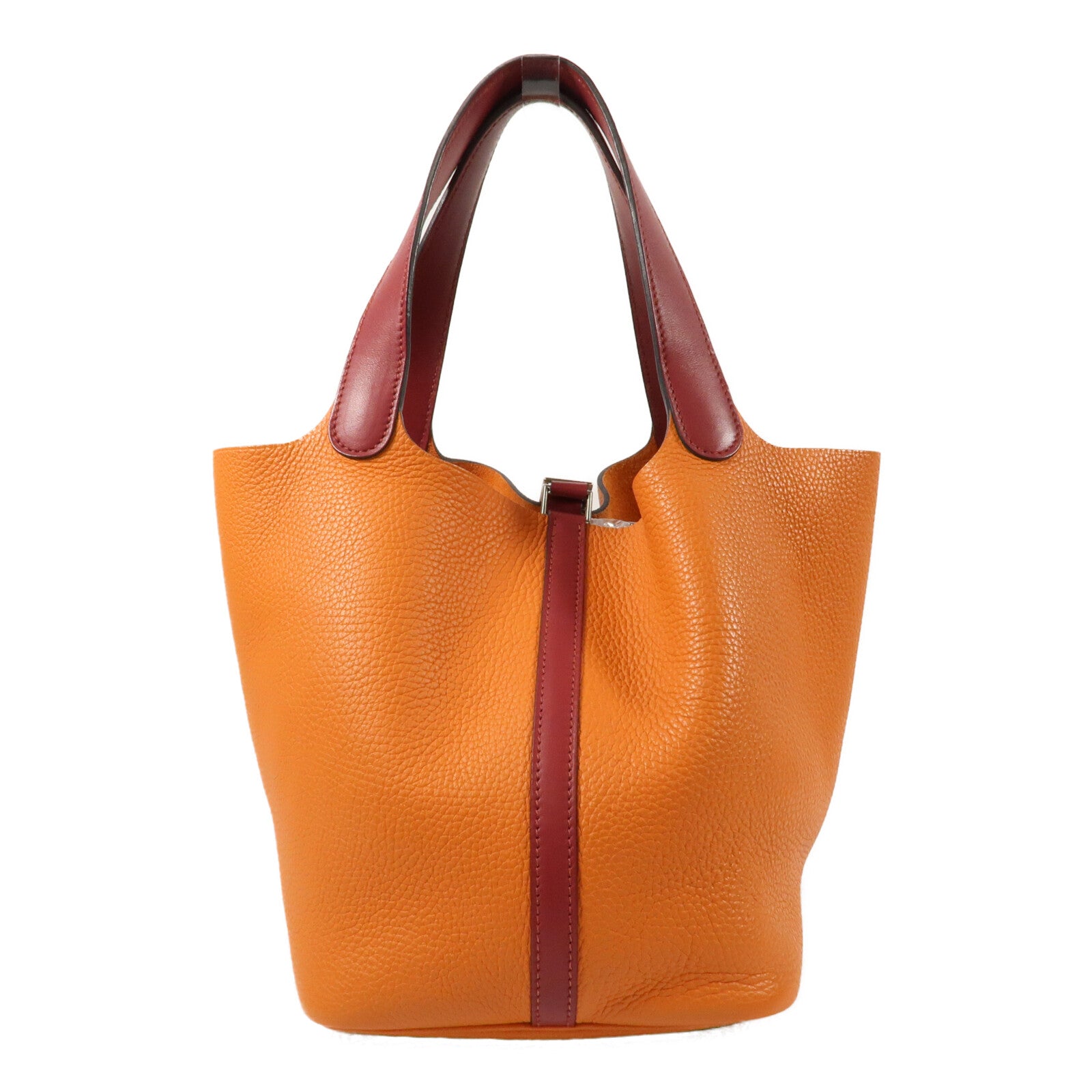 HERMES Clemence皮革Picotin MM銀扣手挽袋Rouge Grenade/Orange