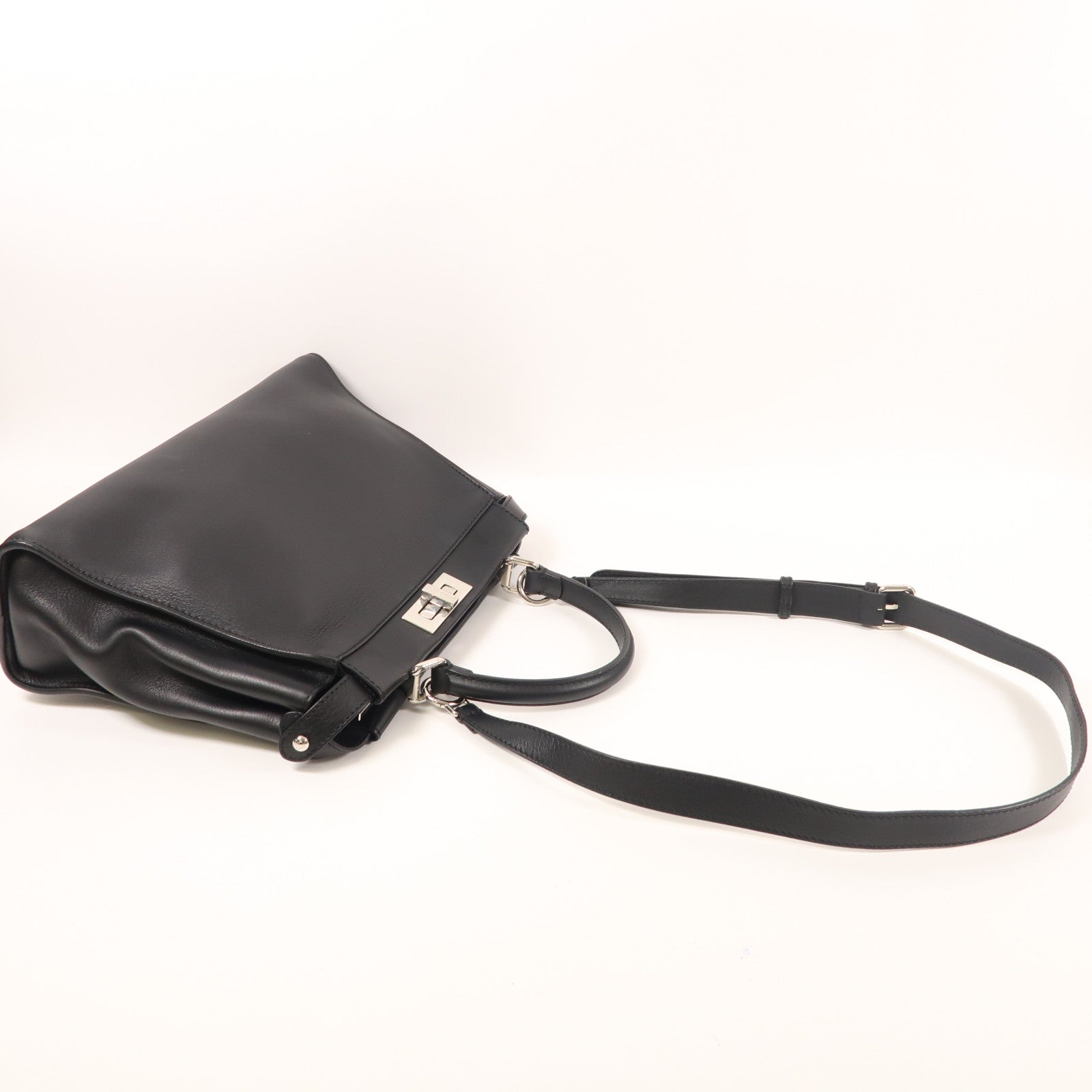 FENDI 牛皮/蛇皮皮革Peekaboo銀扣手挽肩背兩用袋