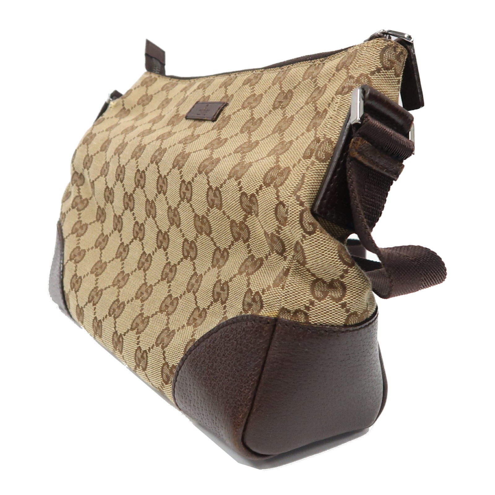 GUCCI 帆布Shoulder Bag銀扣肩背袋啡色