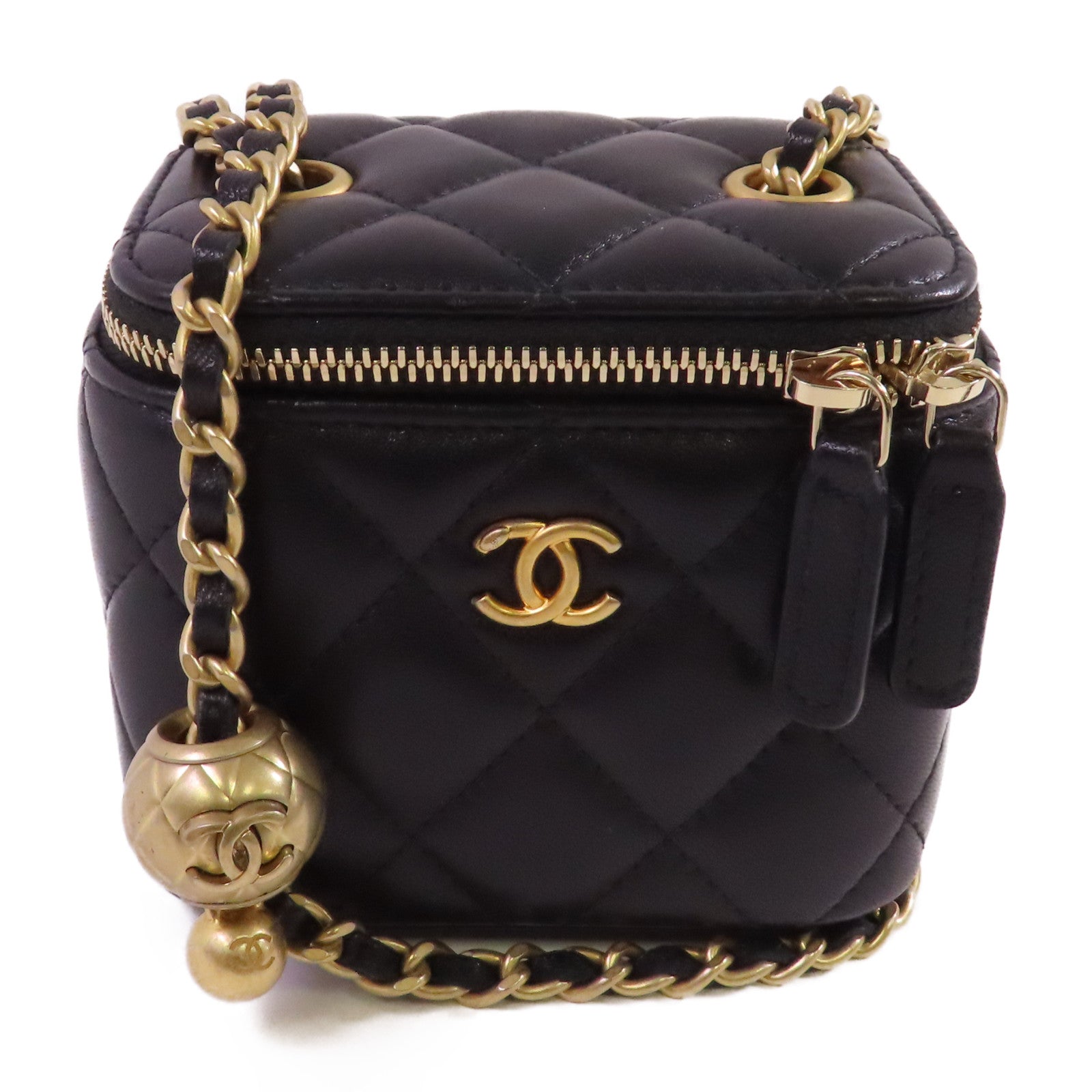CHANEL CC GHW Mini Vanity Case Shoulder Bag Lambskin Leather