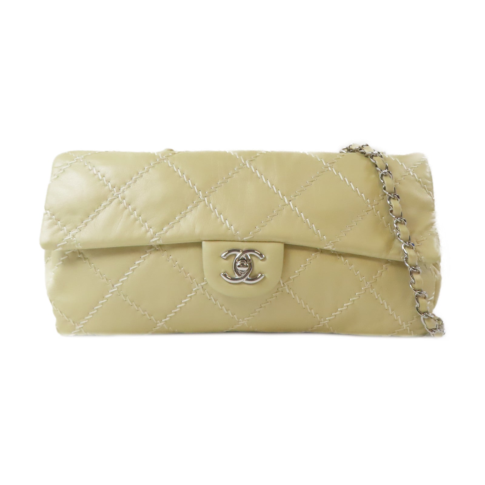 CHANEL 菱格羊皮皮革Chain Shoulder Bag銀扣鏈帶肩背袋金色