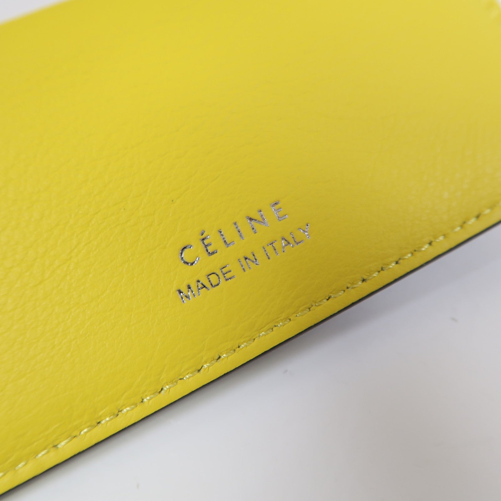 CELINE 牛皮皮革Wallet銀扣三摺錢包黑色/黃色
