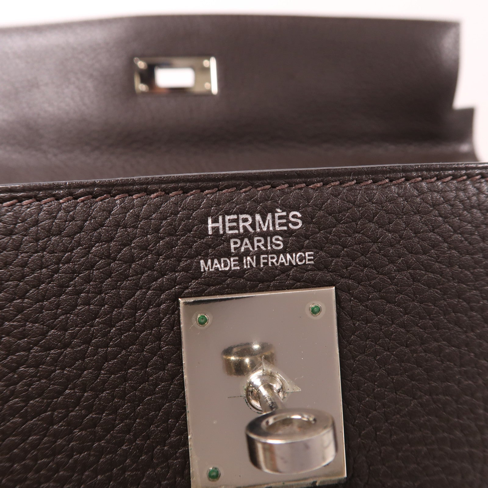 HERMES Clemence皮革銀扣Kelly 35手挽肩背兩用袋Chocolate/深棕色