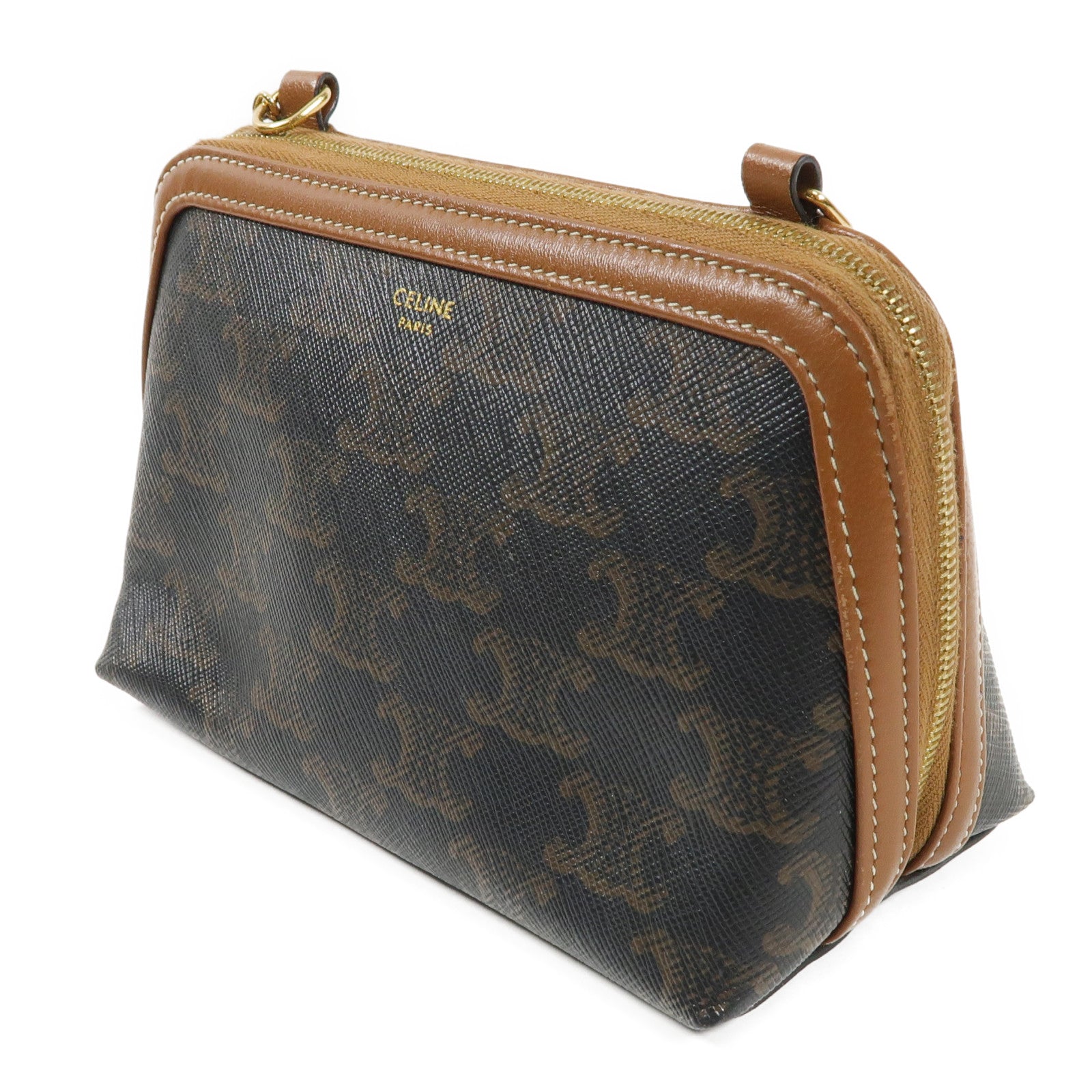 CELINE 塗層帆布Triomphe金扣鏈帶肩背袋