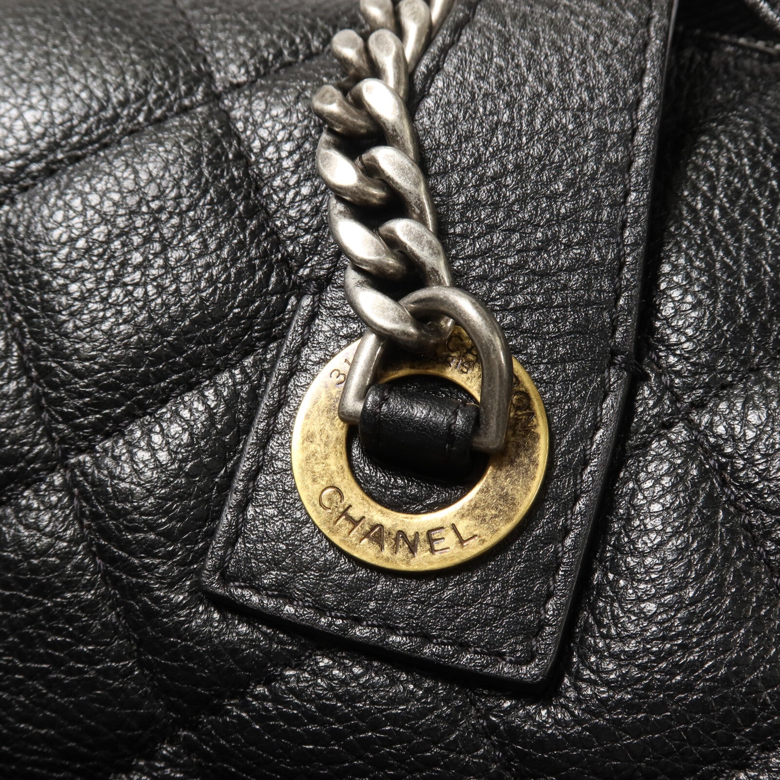 CHANEL 牛皮皮革Boston Bag鏈帶手挽肩背兩用袋