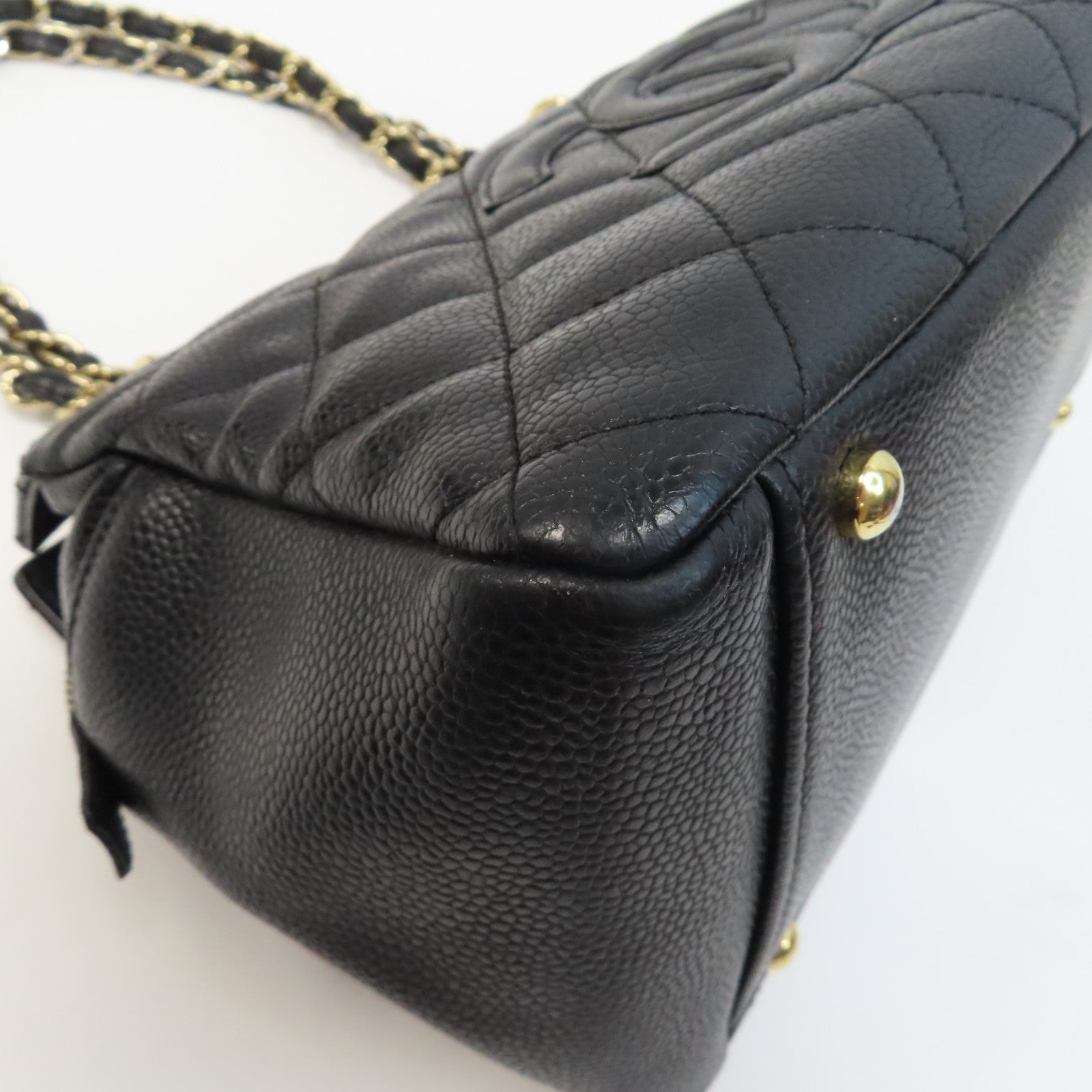 CHANEL 【激減優惠】菱格Caviar皮革Petite Timeless Tote金扣鏈帶手挽袋黑色