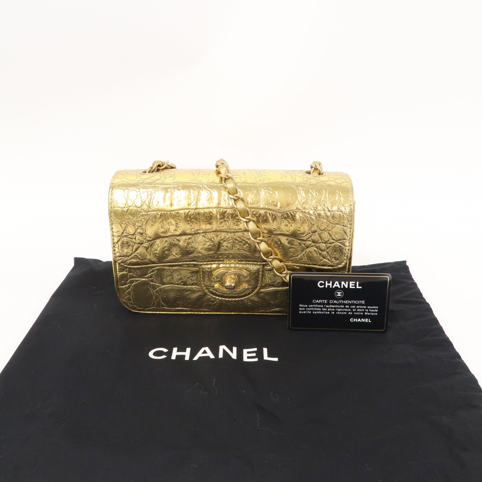 CHANEL 牛皮皮革Classic Flap 20金扣鏈帶肩背袋金色