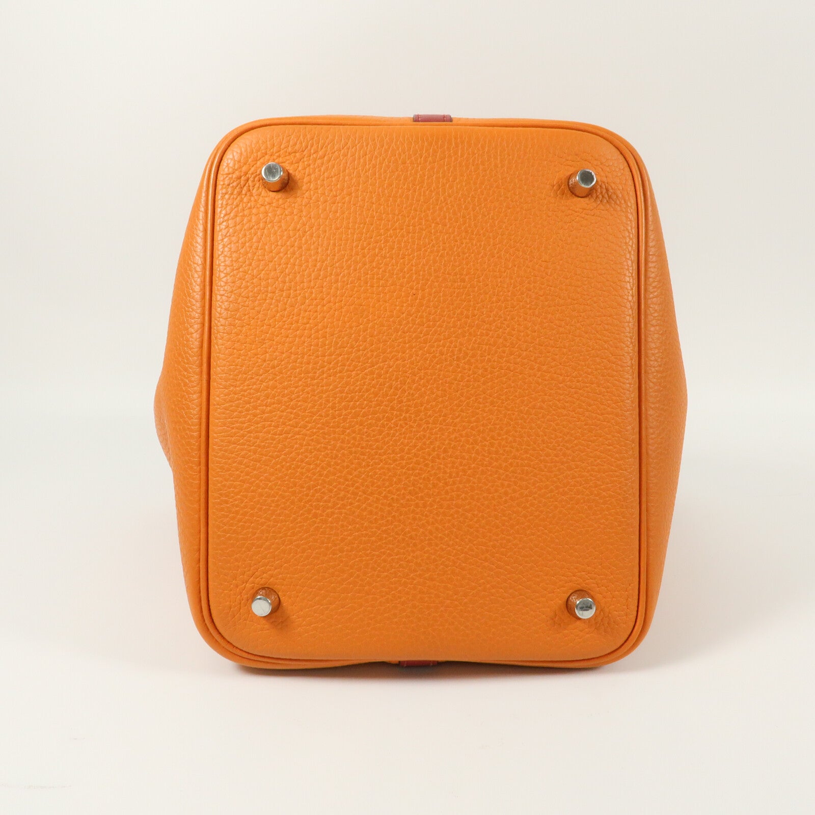 HERMES Clemence皮革Picotin MM銀扣手挽袋Rouge Grenade/Orange