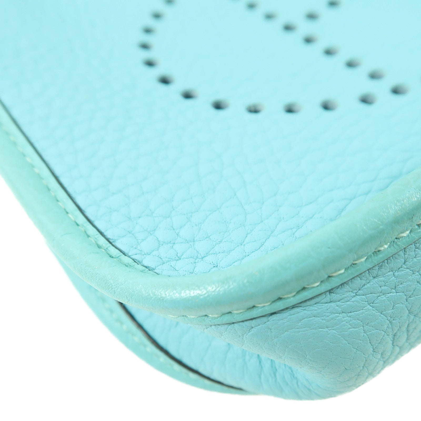 HERMES Clemence皮革Mini Evelyne TPM銀扣肩背袋Bleu Atoll/綠松石色