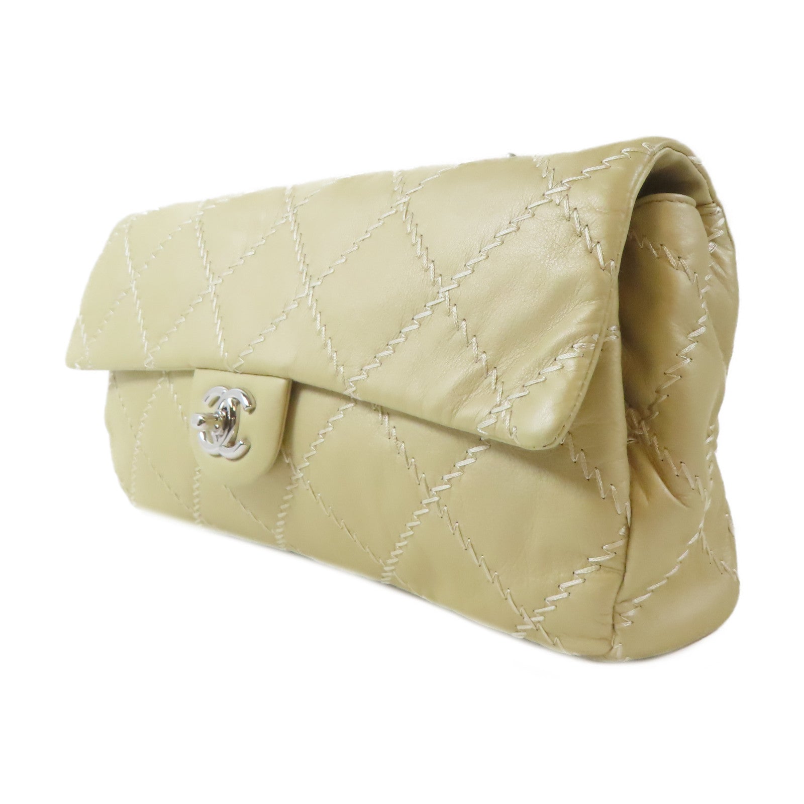 CHANEL 菱格羊皮皮革Chain Shoulder Bag銀扣鏈帶肩背袋金色