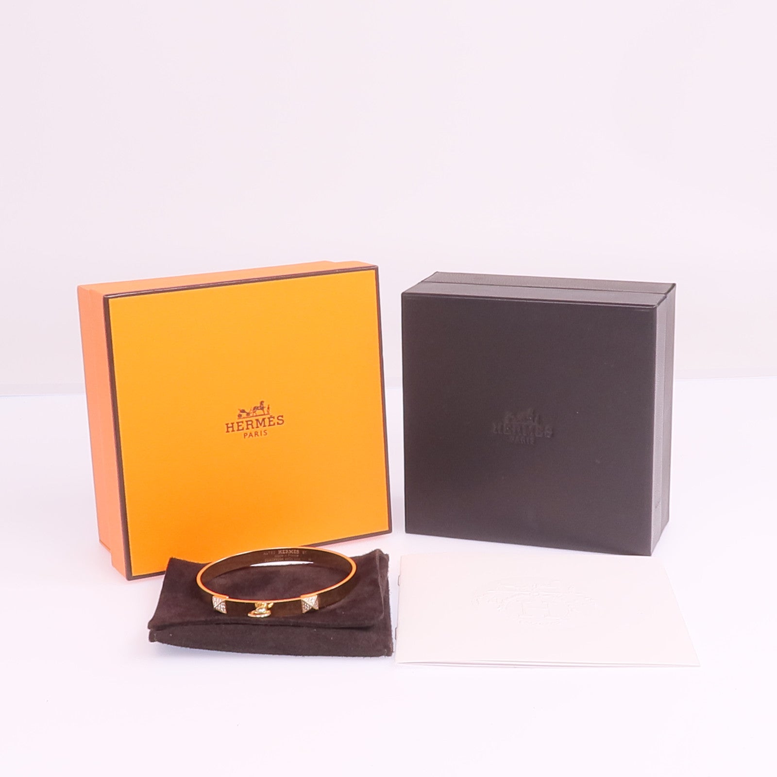 HERMES 18K玫瑰金Collier de Chien Bracelet鑽石手鐲