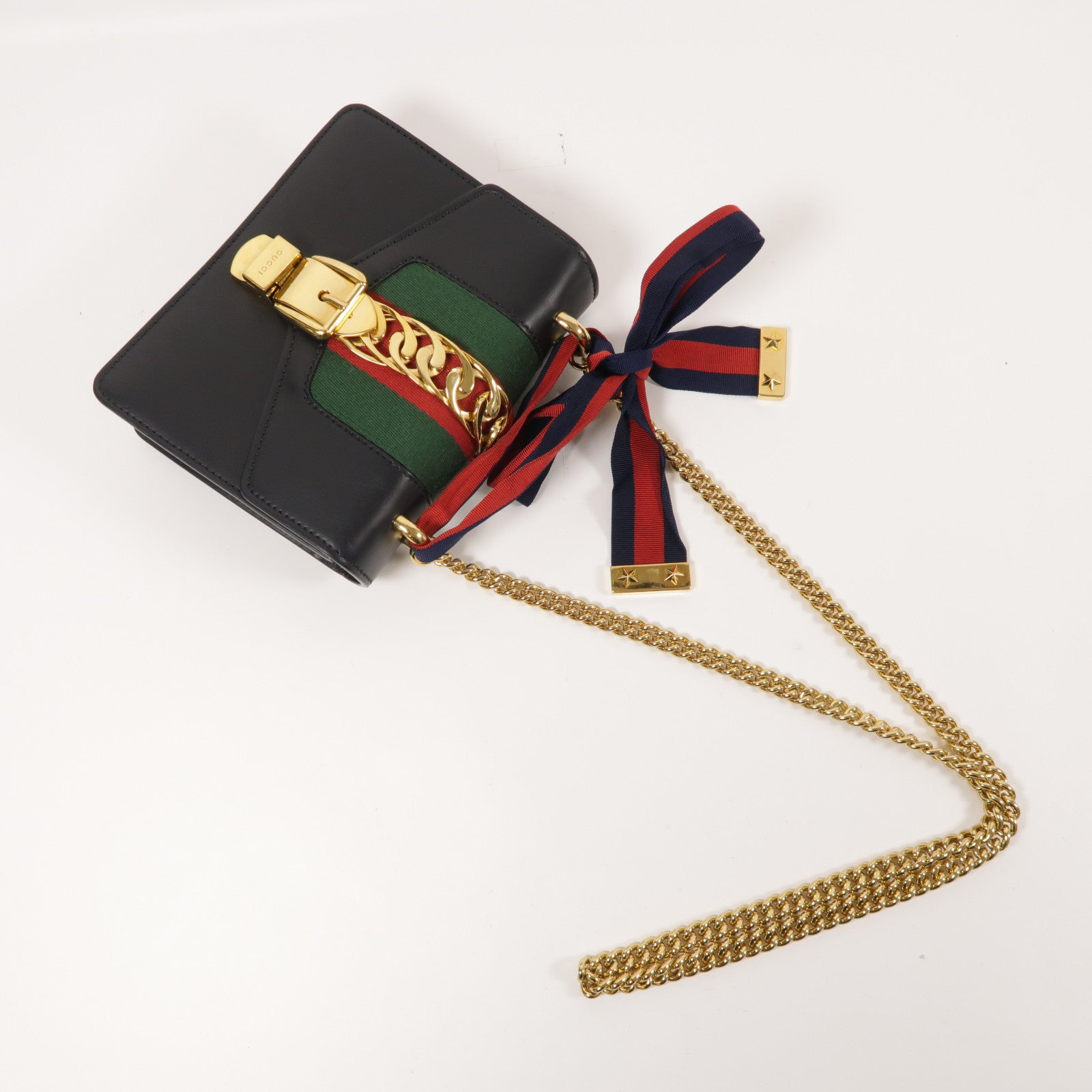 GUCCI GG GHW Sylvie Shoulder Bag Calfskin Leather Black