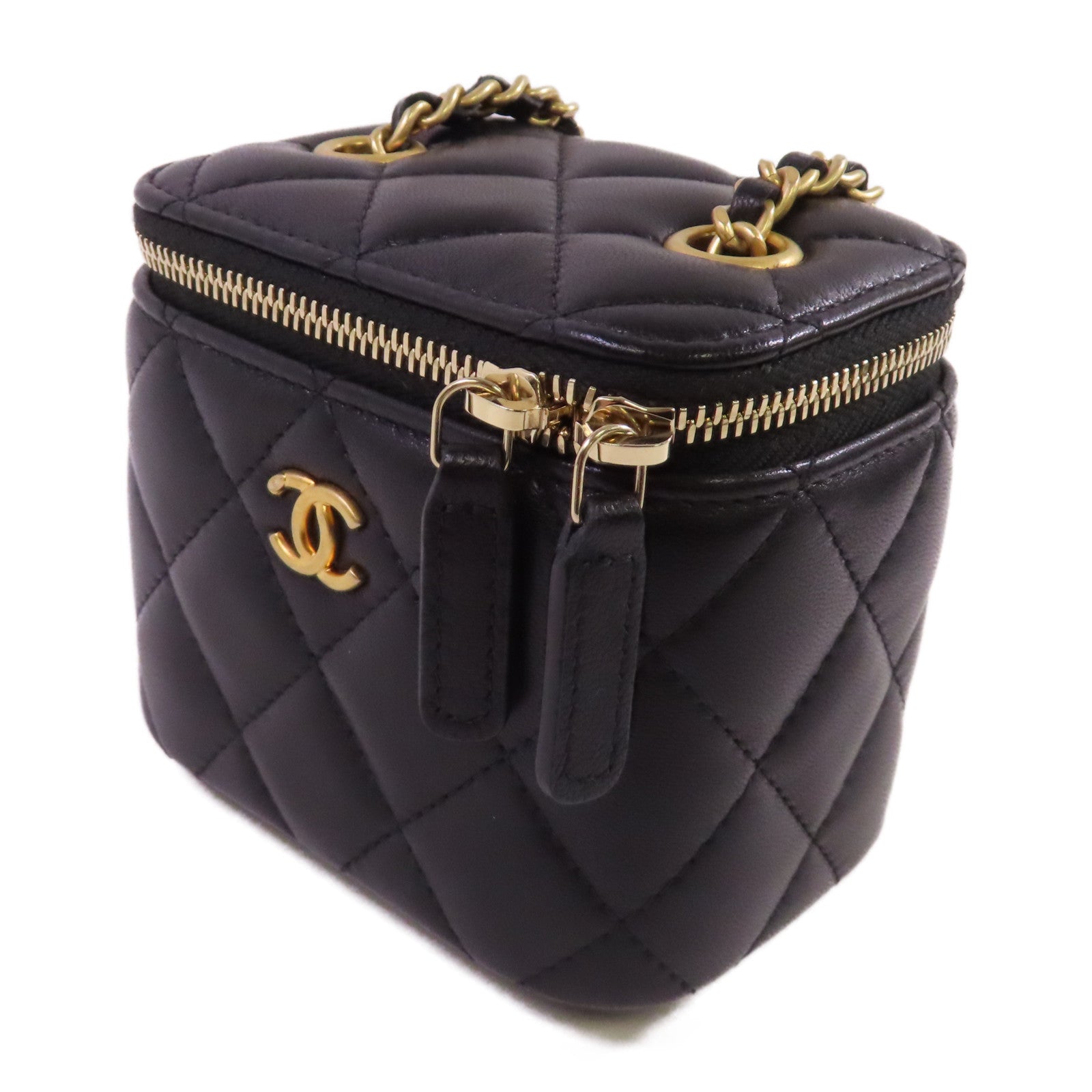 CHANEL CC GHW Mini Vanity Case Shoulder Bag Lambskin Leather