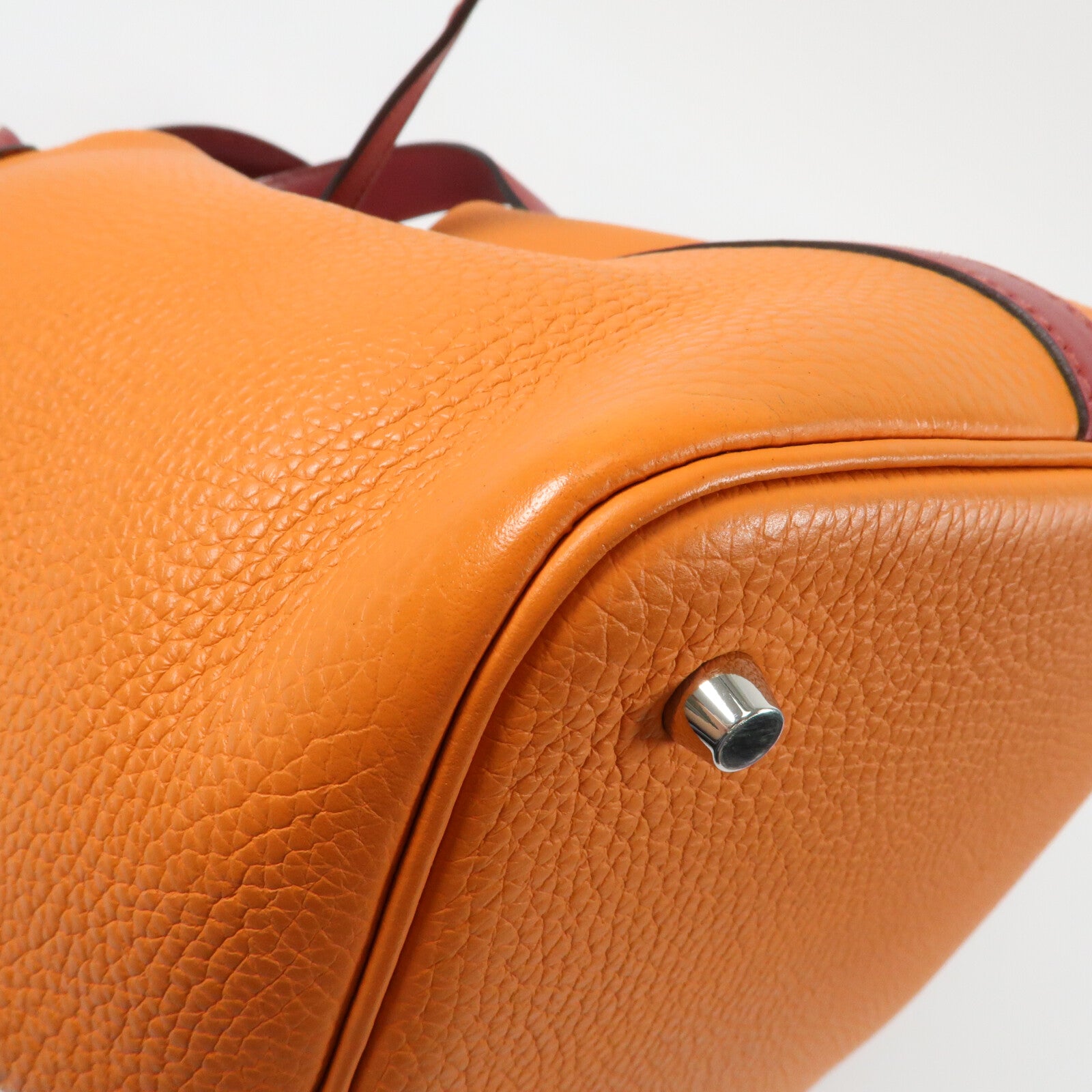 HERMES Clemence皮革Picotin MM銀扣手挽袋Rouge Grenade/Orange