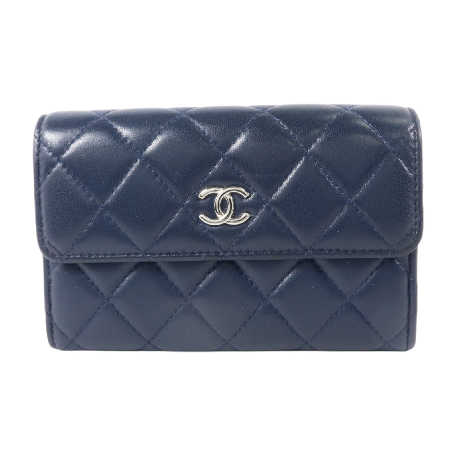 CHANEL 羊皮皮革Bifold Wallet銀扣錢包