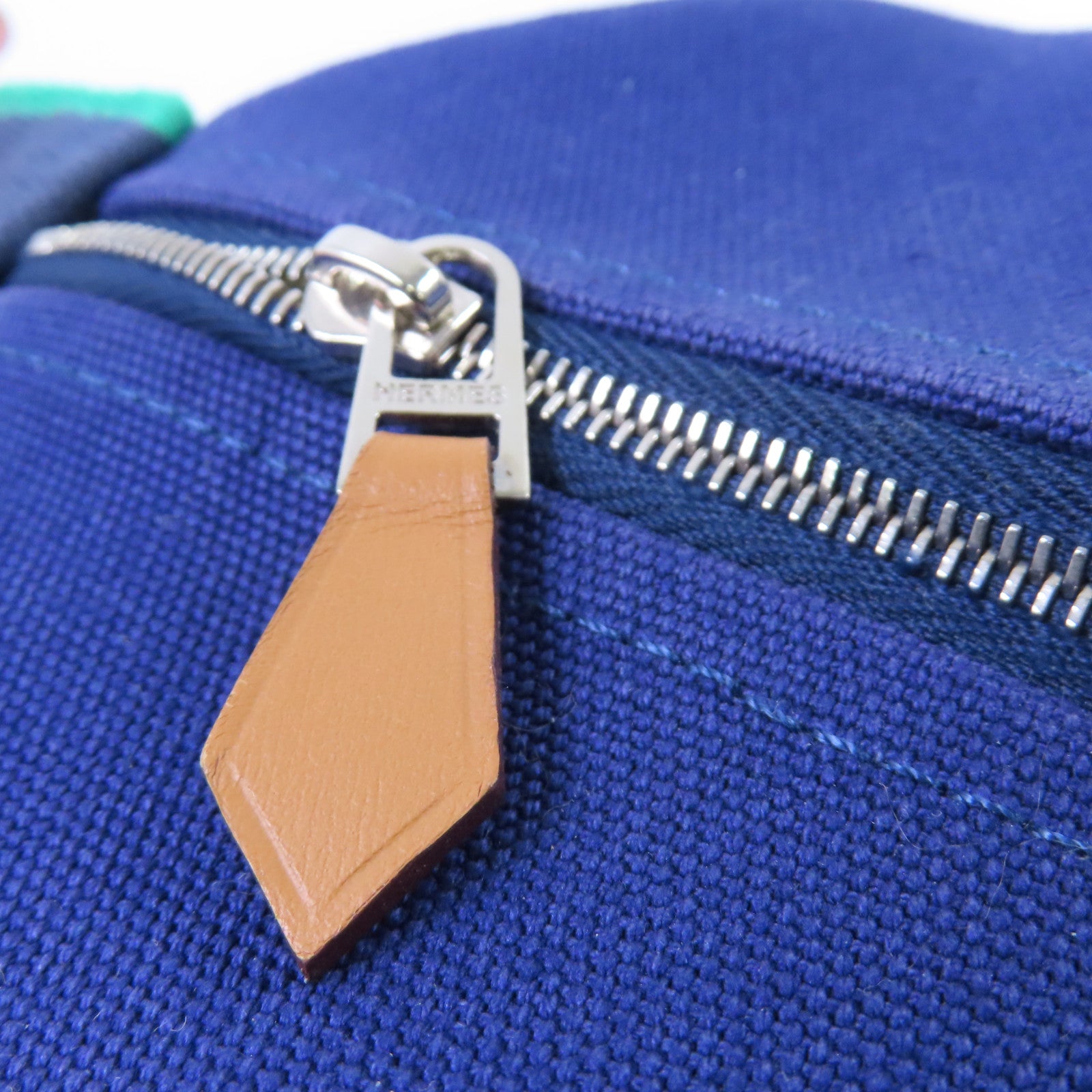 HERMES 帆布Bride-a-Brac Small Handbag銀扣手挽袋寶藍色/綠色